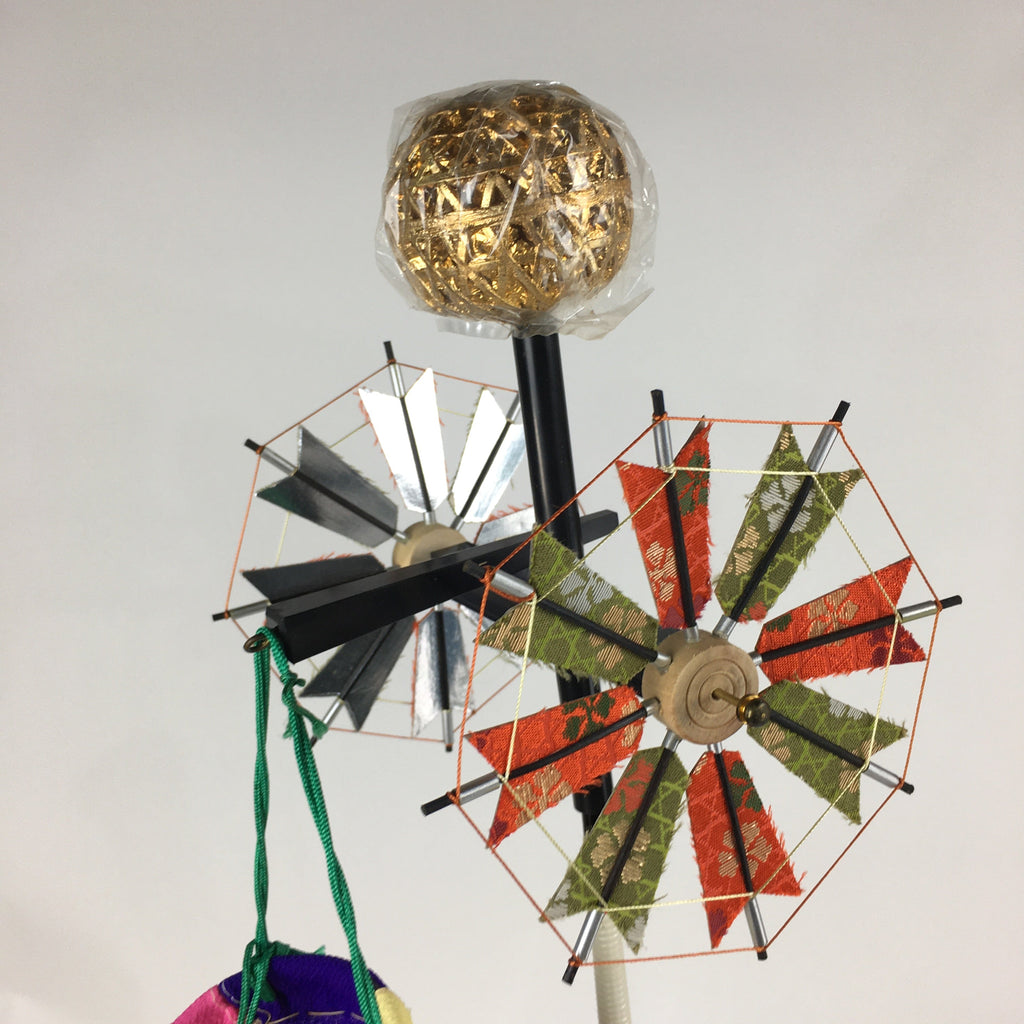 Japanese Boy's Day Koinobori Indoor Display 2 Stands Vtg Carp Streamer ID426