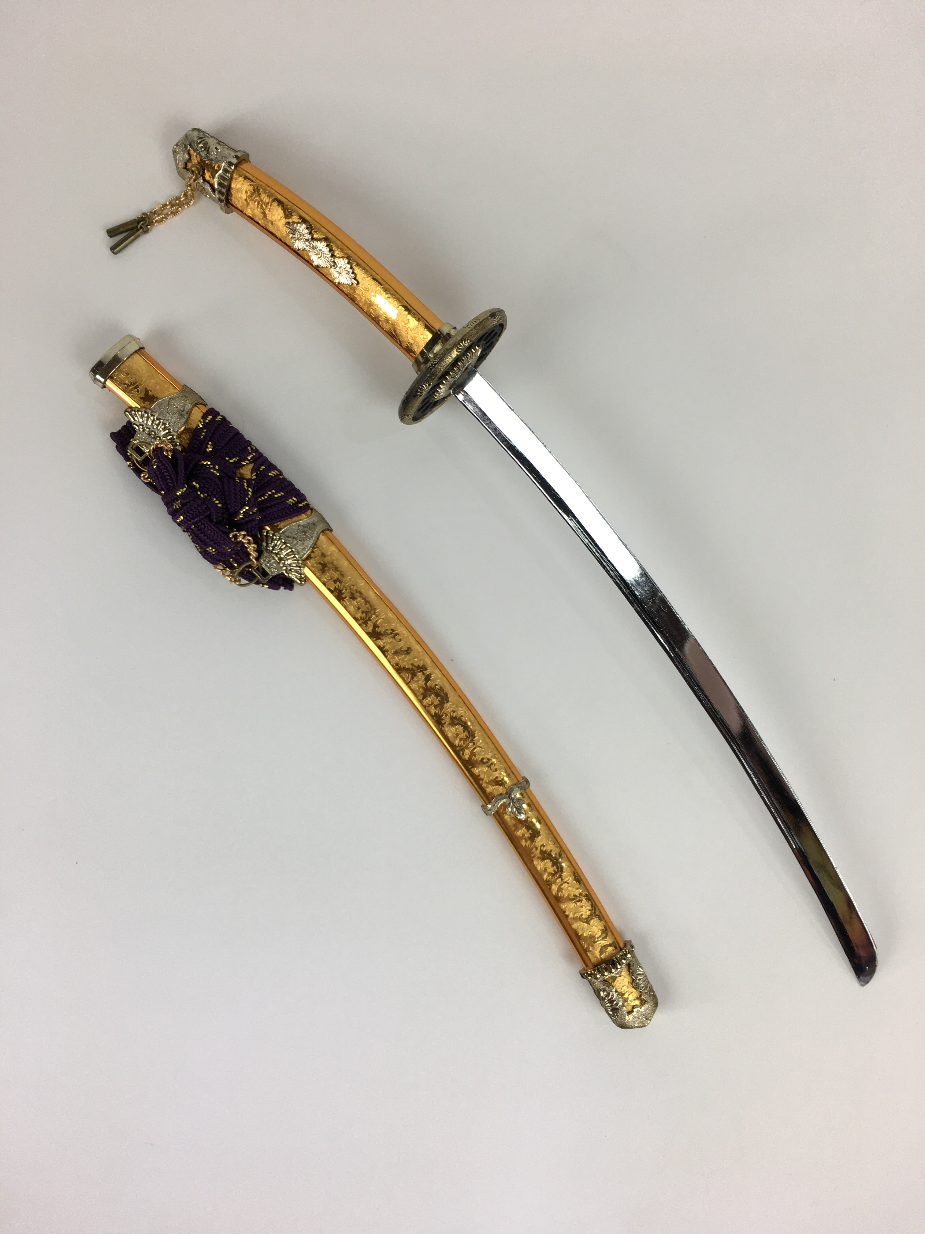 Japanese Boy's Day Sword Display Stand Set Vtg Amulet Katana ID437