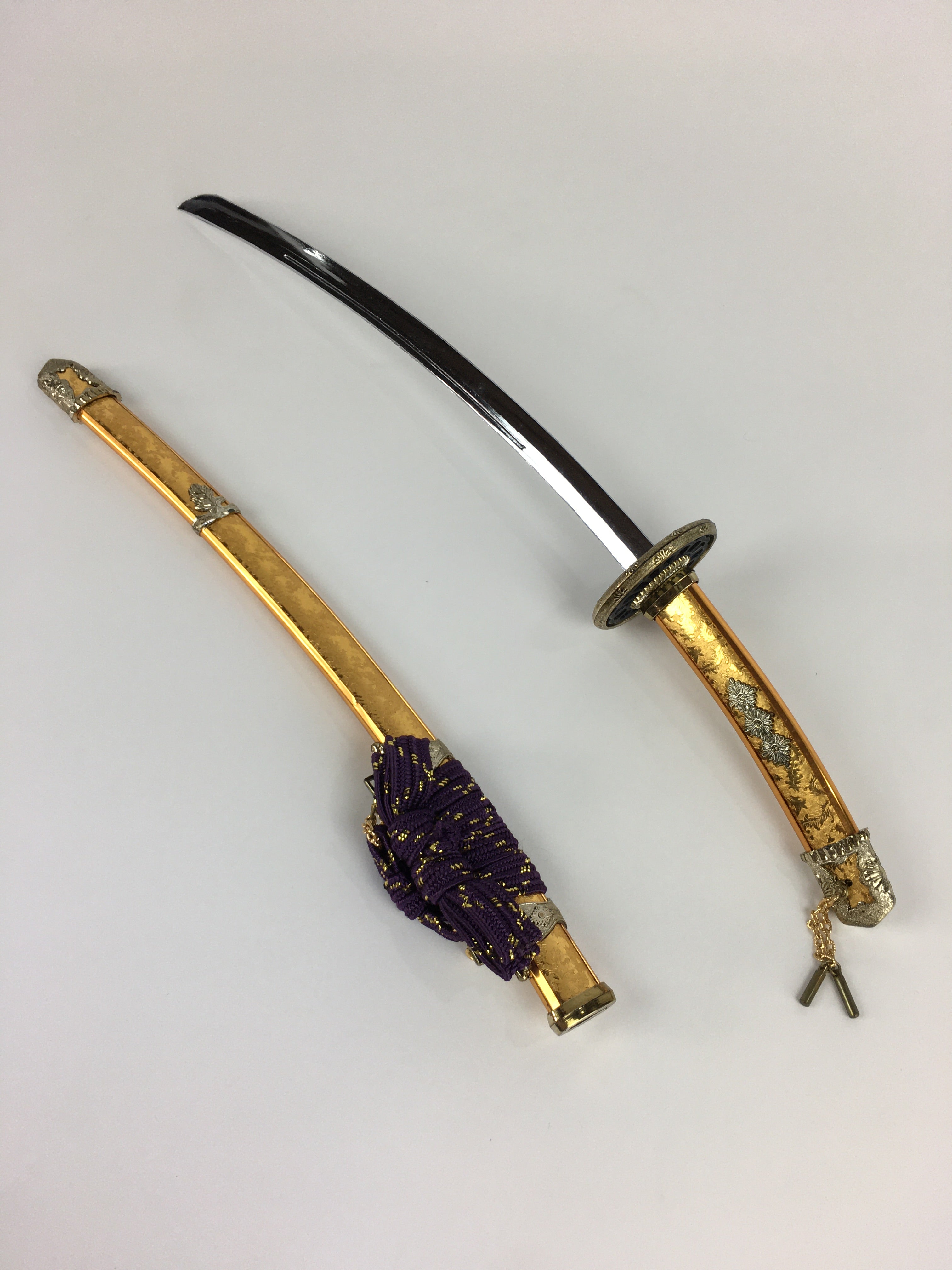 Japanese Boy's Day Sword Display Stand Set Vtg Amulet Katana ID437
