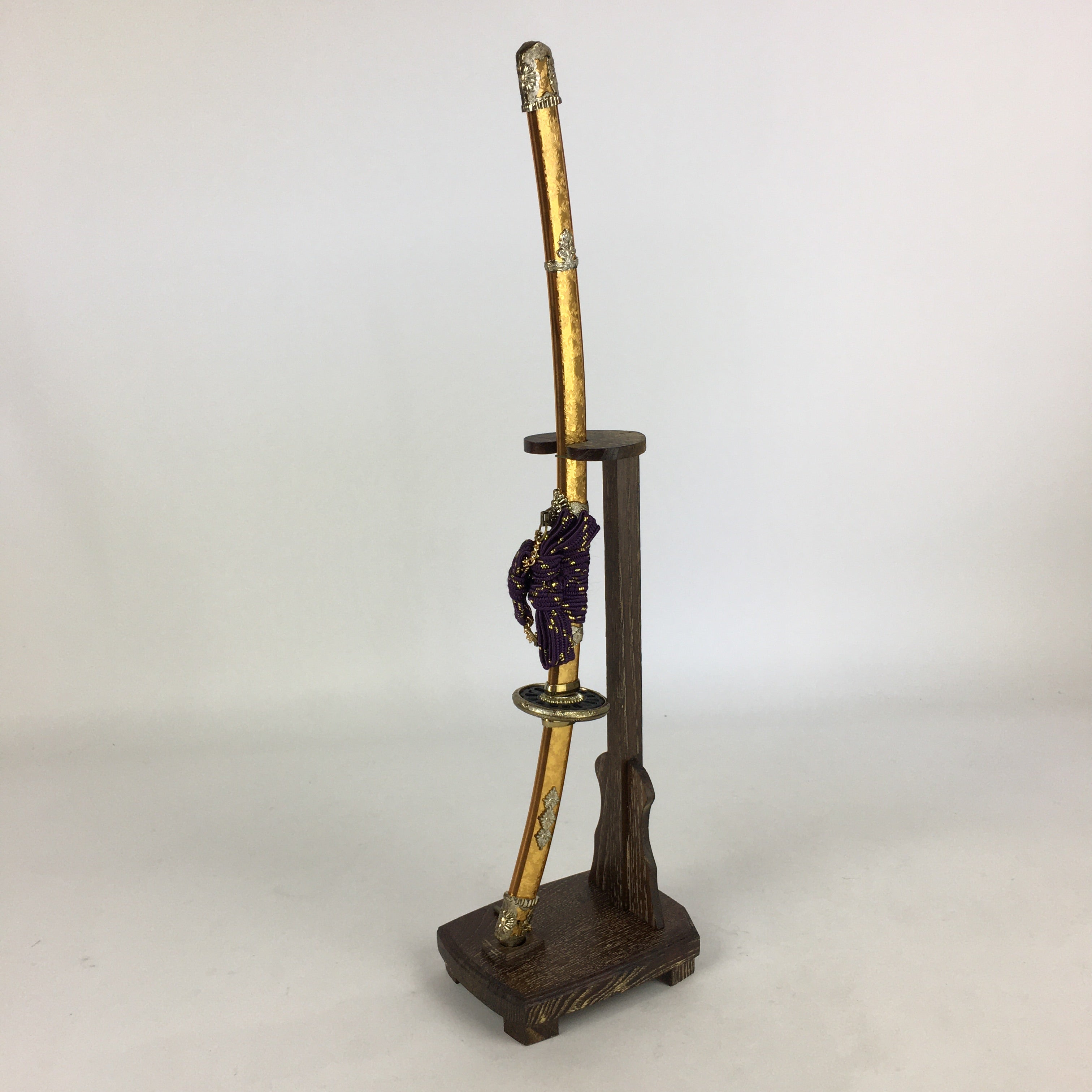 Japanese Boy's Day Sword Display Stand Set Vtg Amulet Katana ID437