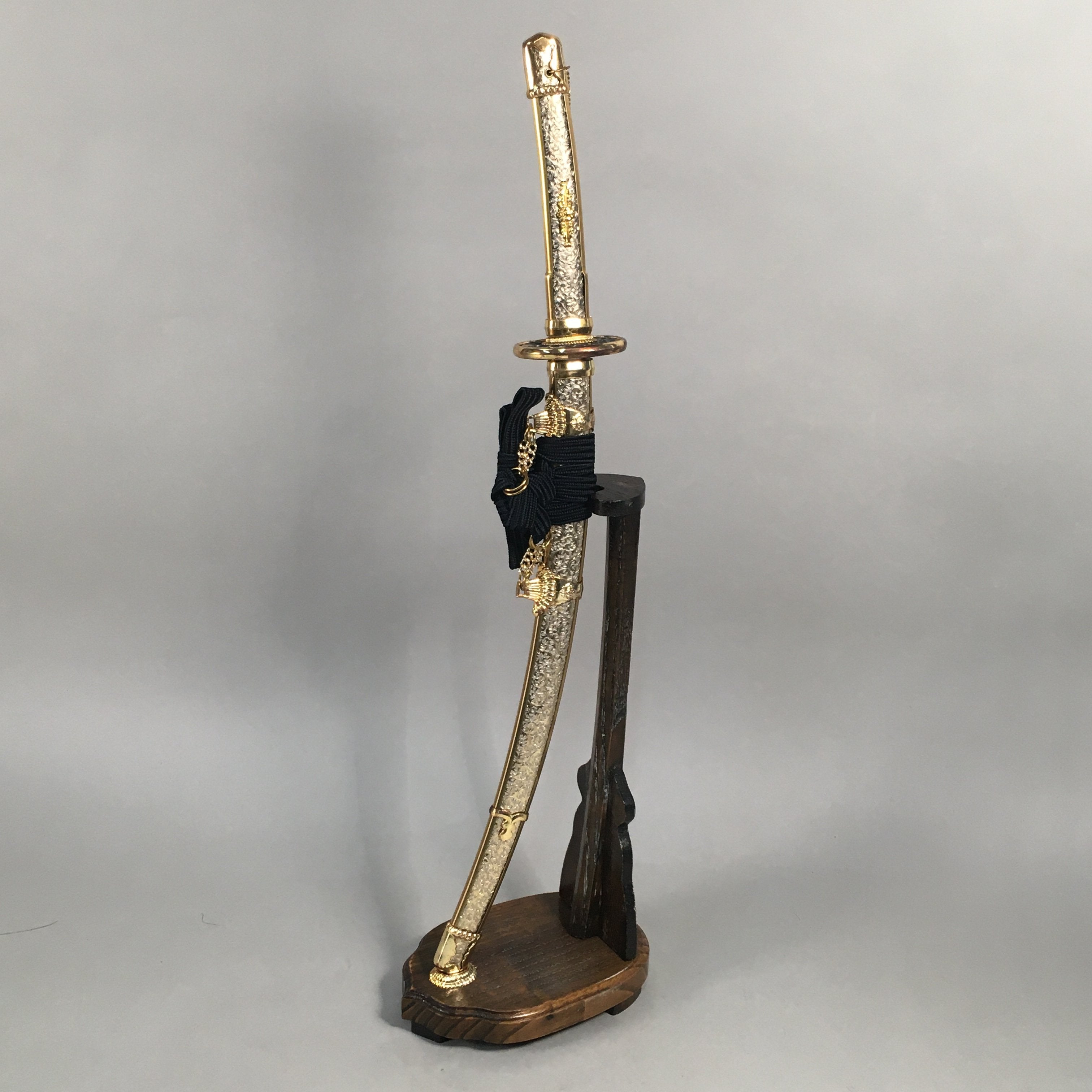 Japanese Boy's Day Sword Display Vtg Stand Katana Metal Wood ID341