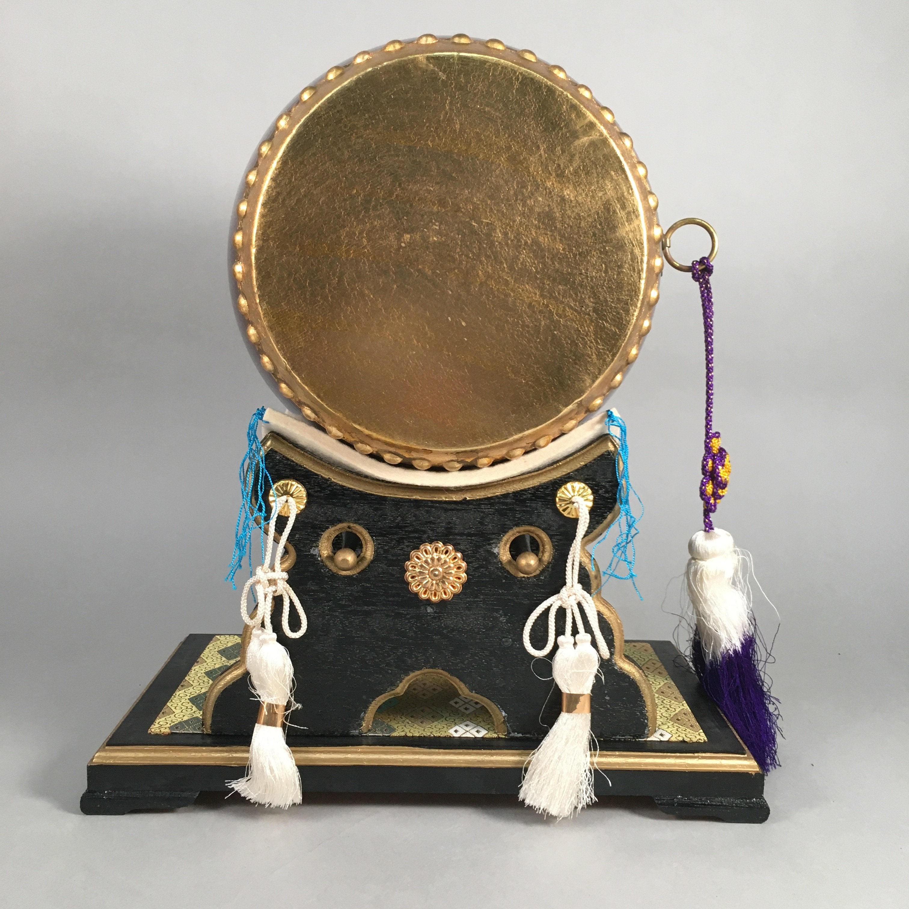 Japanese Boy's Day Taiko Drum Display Vtg Stand Striker Pillow Set ID318