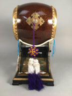 Japanese Boy's Day Taiko Drum Display Vtg Stand Striker Pillow Set ID318