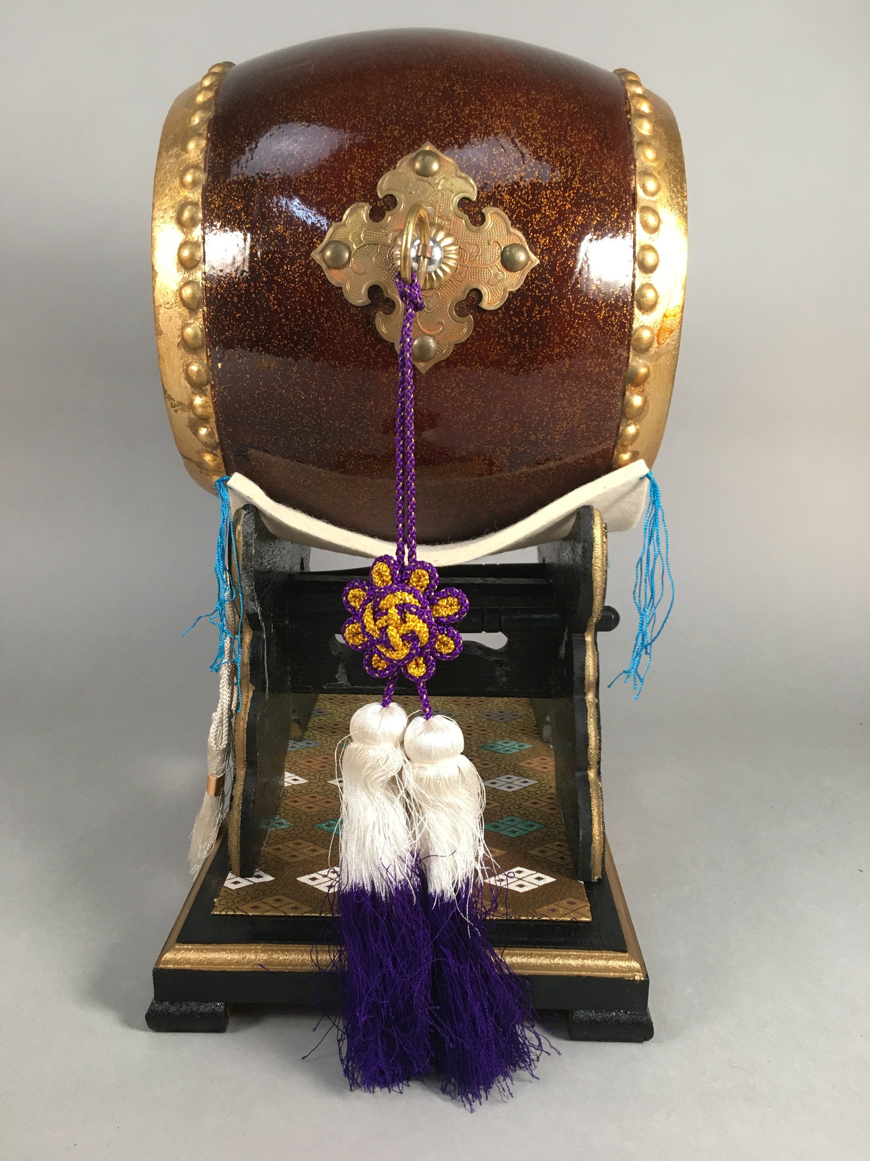 Japanese Boy's Day Taiko Drum Display Vtg Stand Striker Pillow Set ID318
