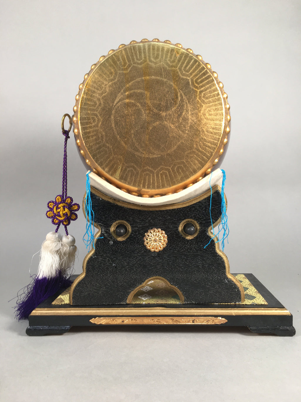 Japanese Boy's Day Taiko Drum Display Vtg Stand Striker Pillow Set ID318