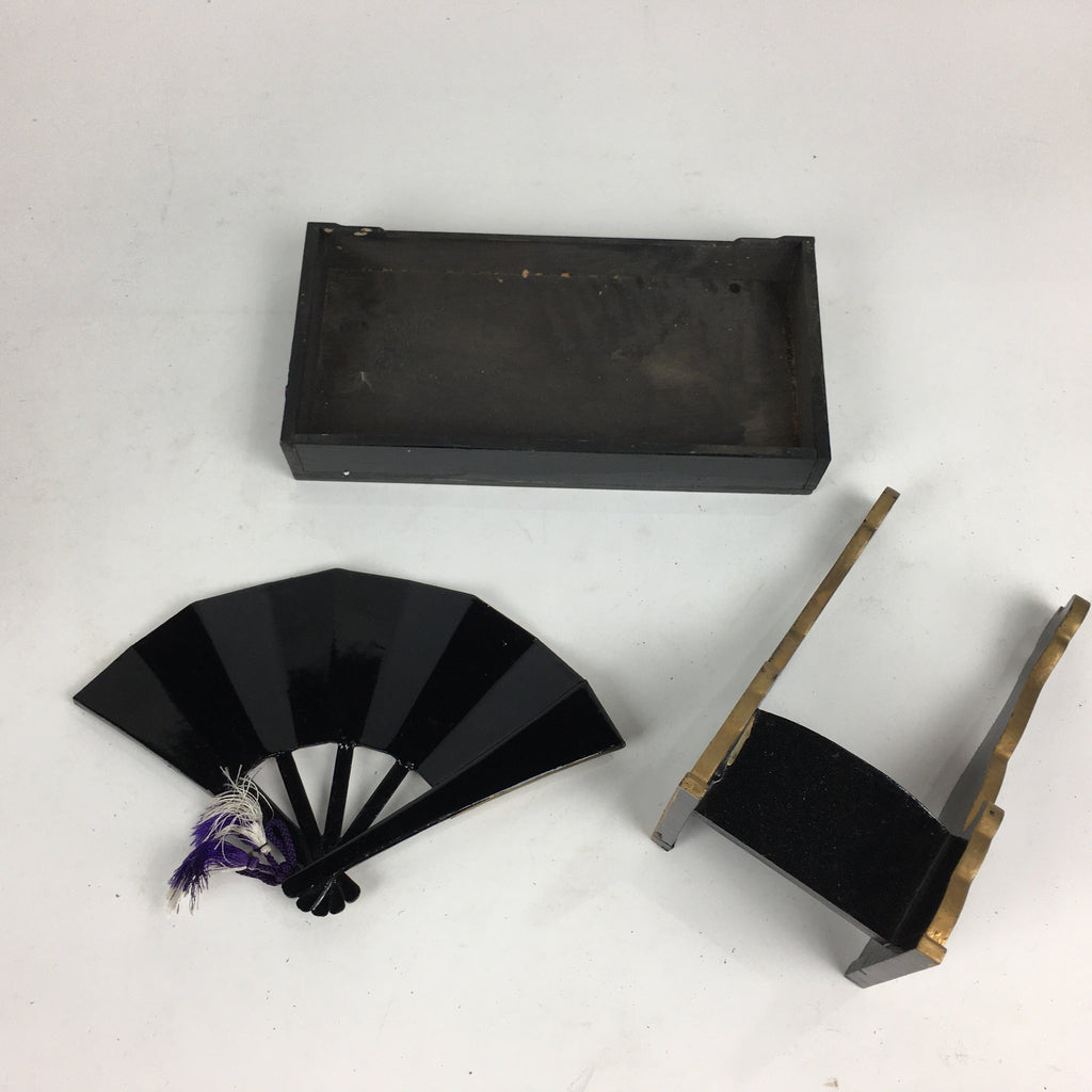 Japanese Boy's Day Wooden Folding Fan And Stand Set Vtg Japanese Flag ID398