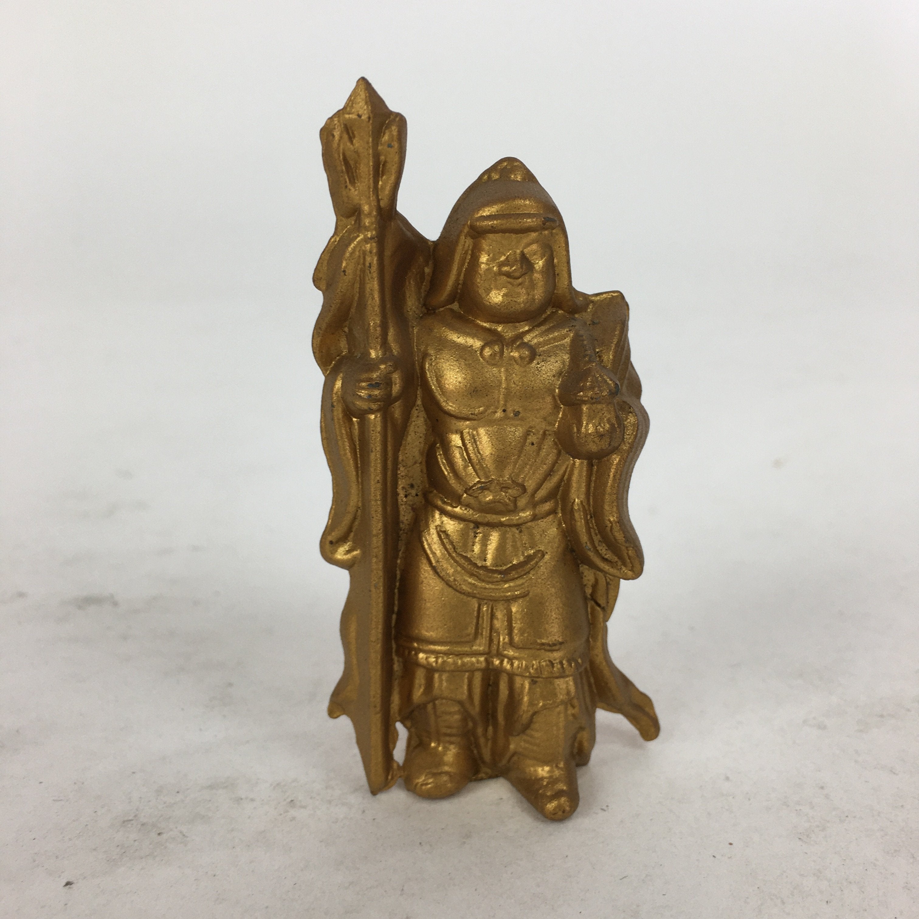 Japanese Brass 7 Lucky Gods Statue Bishamonten Vtg Golden Figurine Okimono BD717