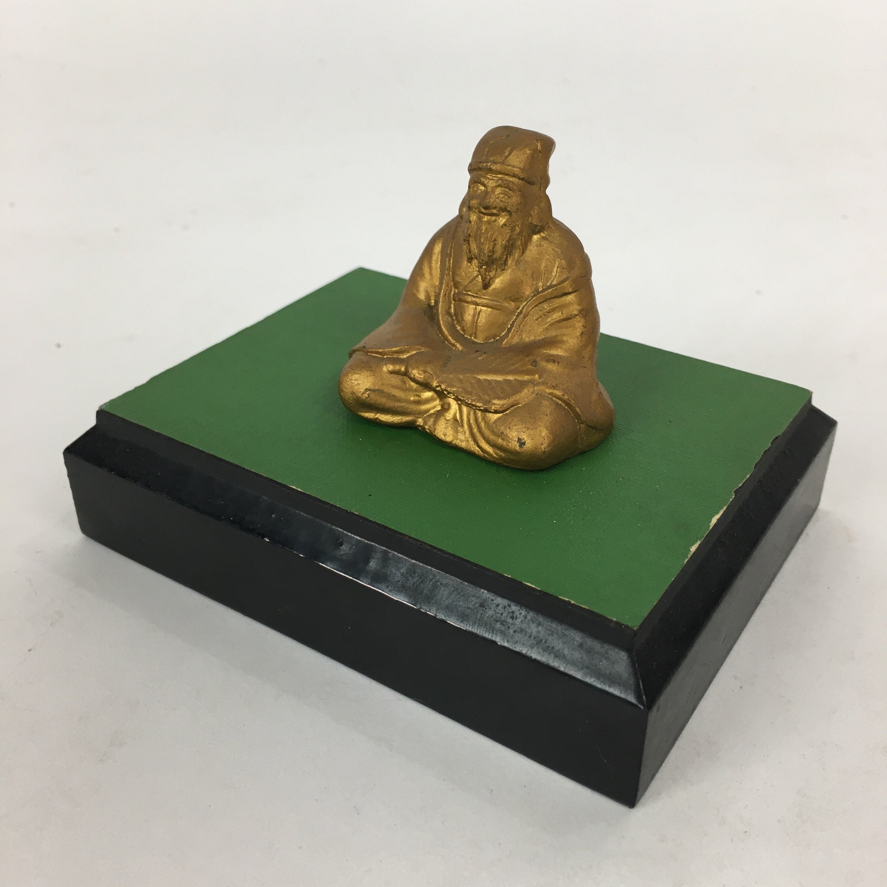 Japanese Brass 7 Lucky Gods Statue Jurojin Vtg Golden Figurine Okimono BD713