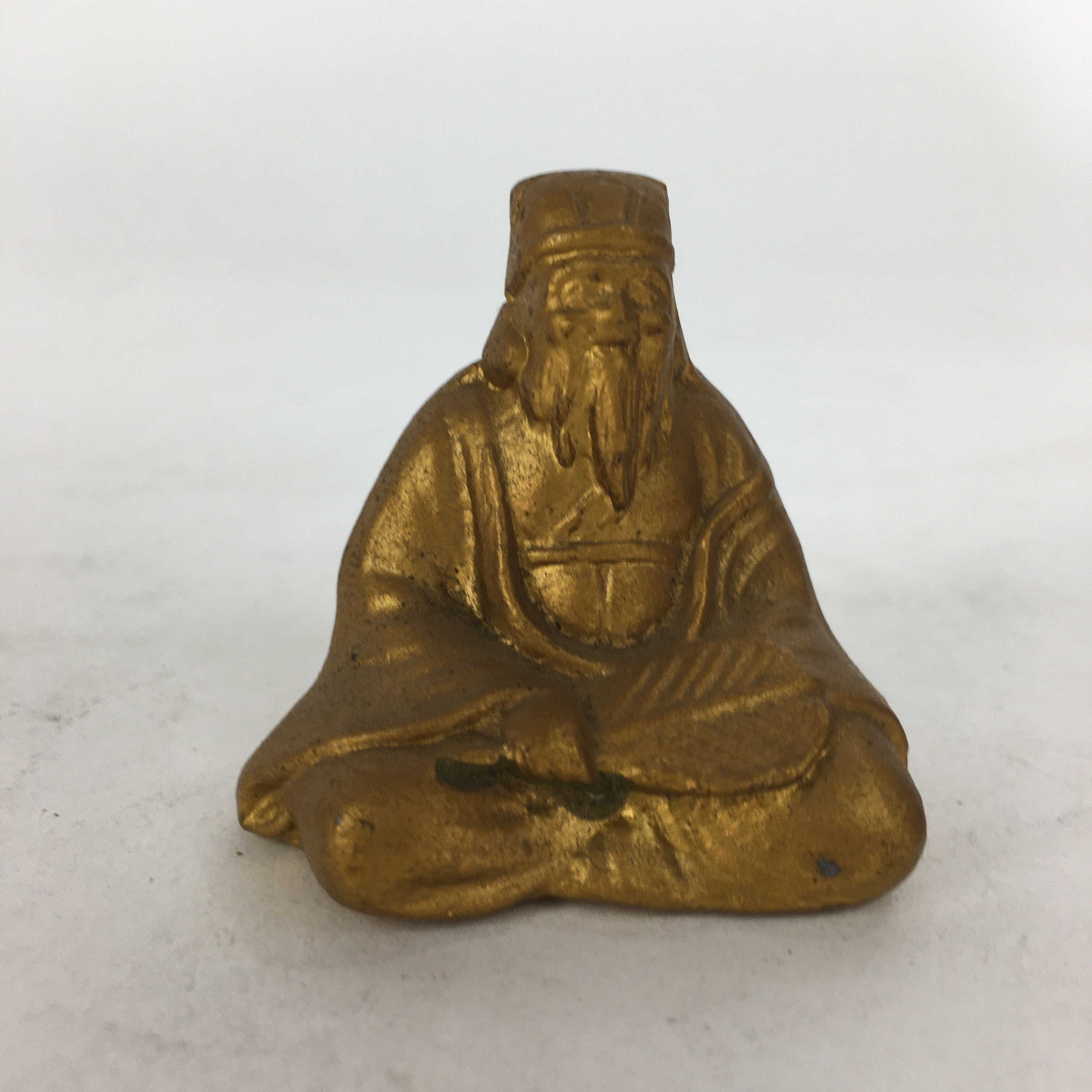 Japanese Brass 7 Lucky Gods Statue Jurojin Vtg Golden Figurine Okimono BD716