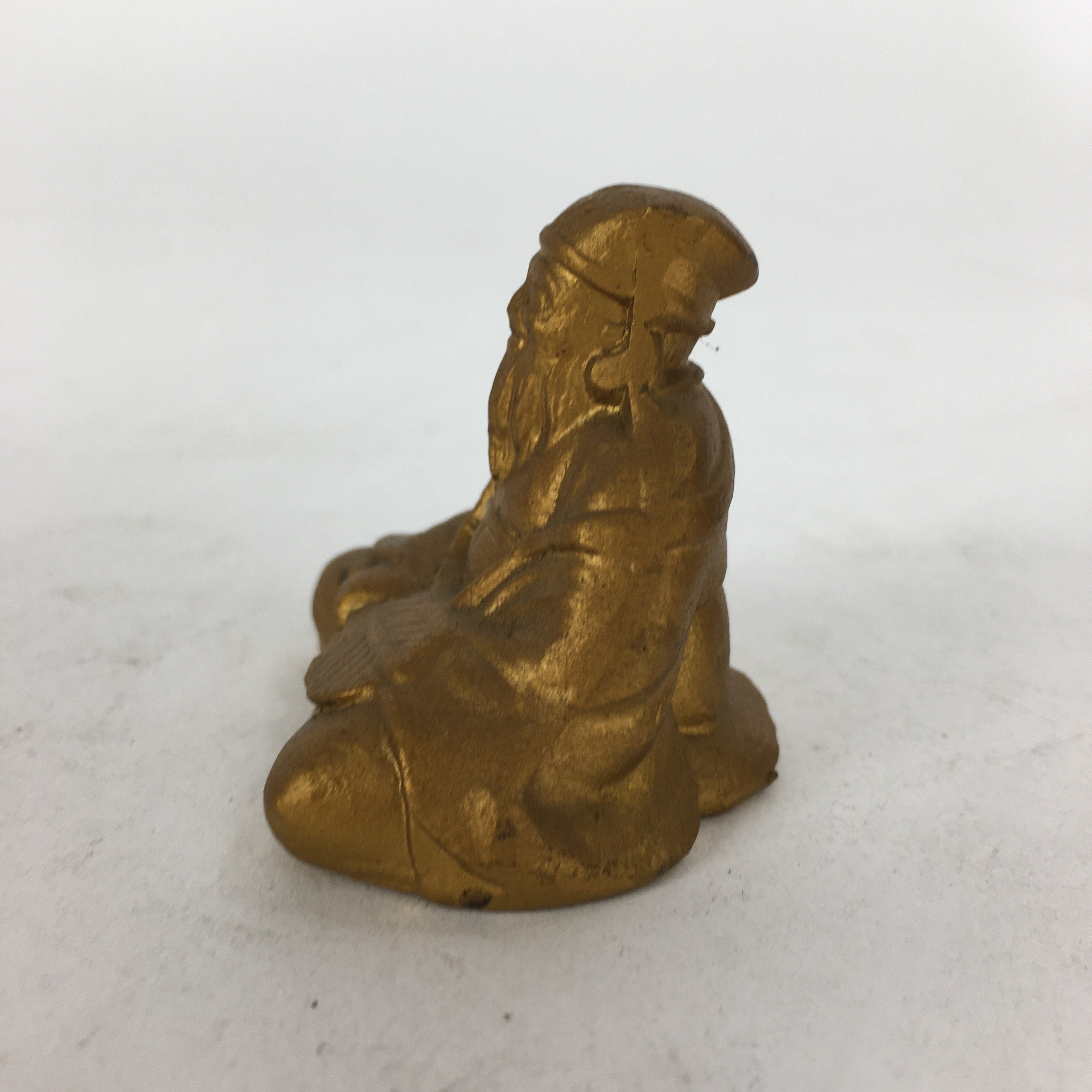 Japanese Brass 7 Lucky Gods Statue Jurojin Vtg Golden Figurine Okimono BD716