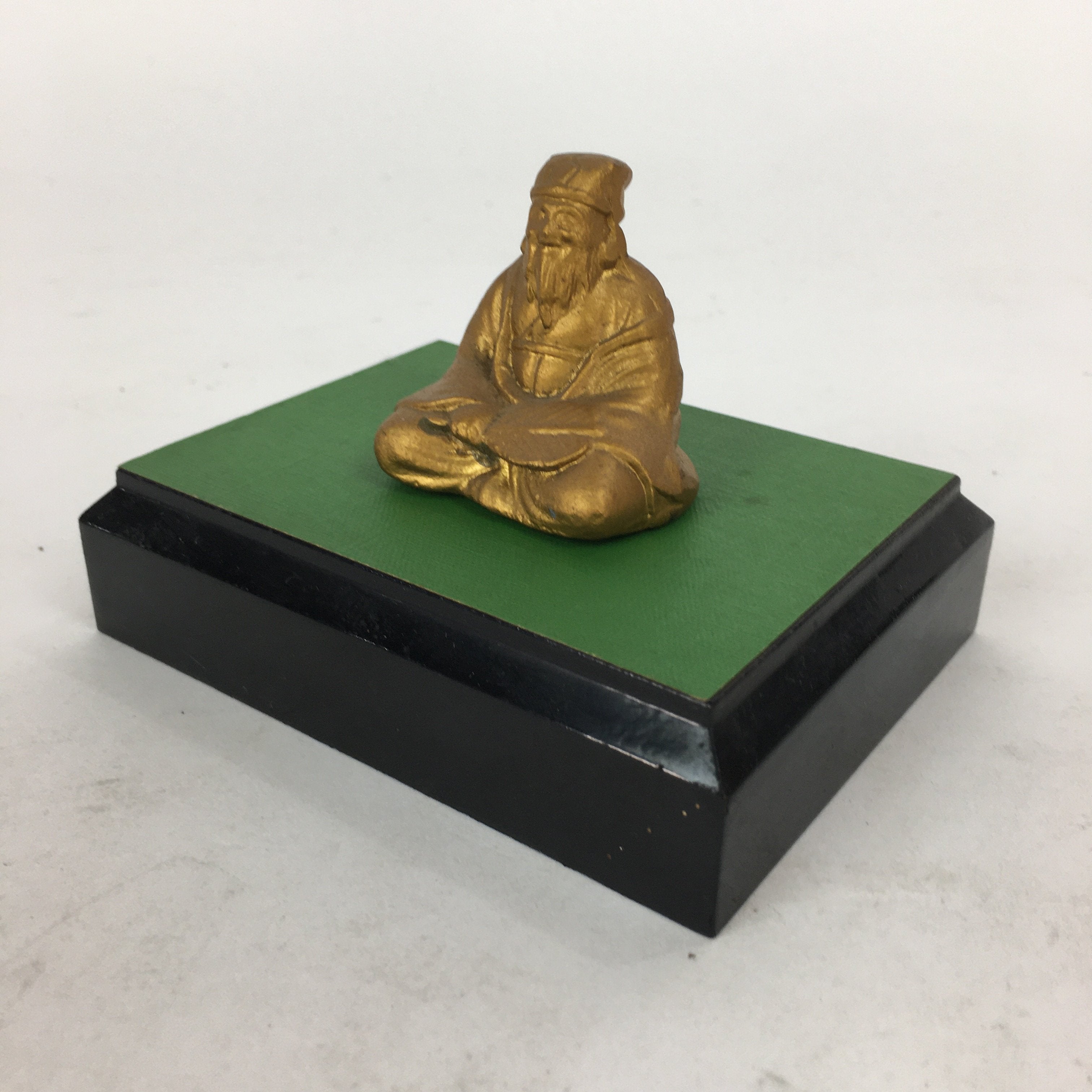 Japanese Brass 7 Lucky Gods Statue Jurojin Vtg Golden Figurine Okimono BD716