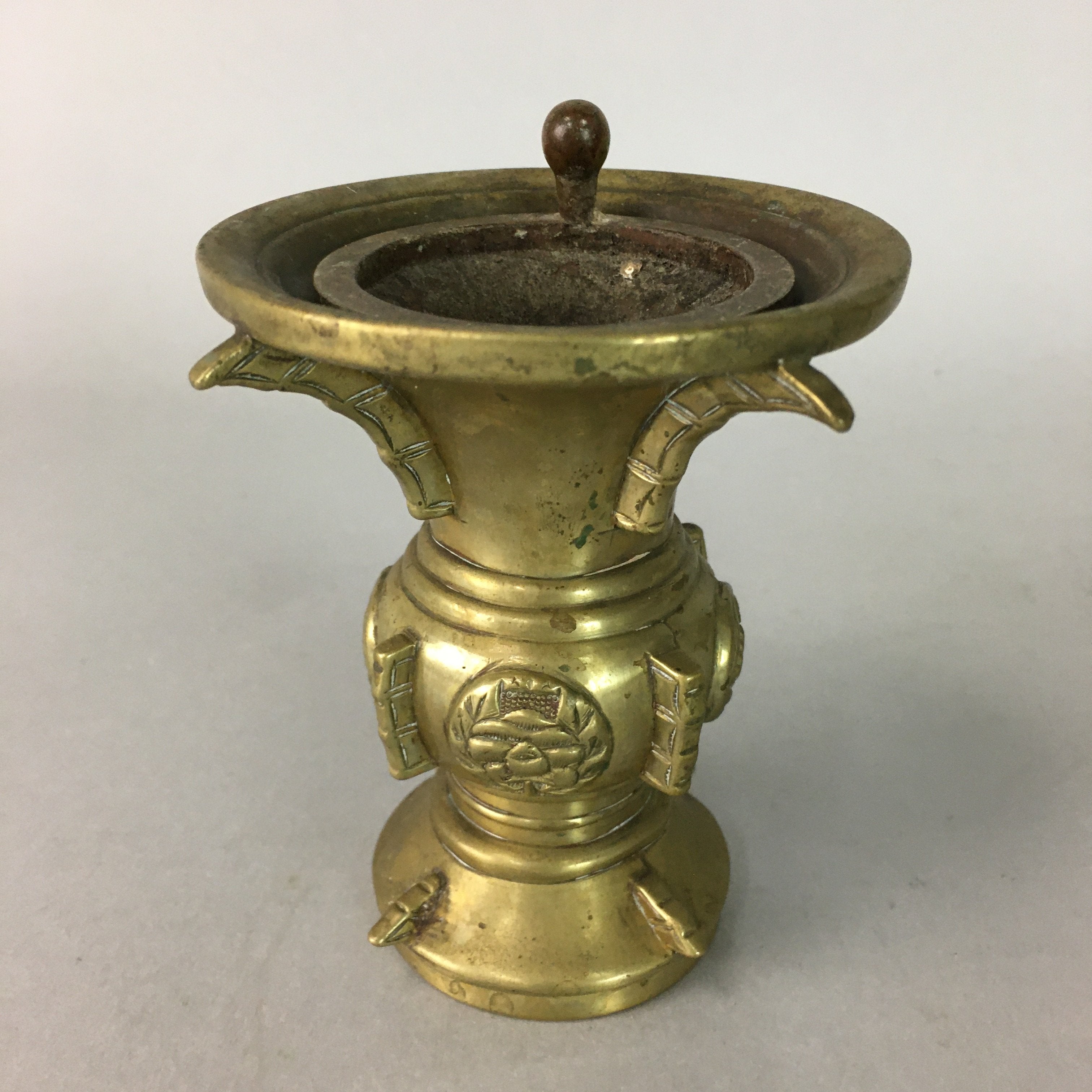 Japanese Brass Buddhist Altar Fitting Flower Vase Vtg Stand Butsudan BU83