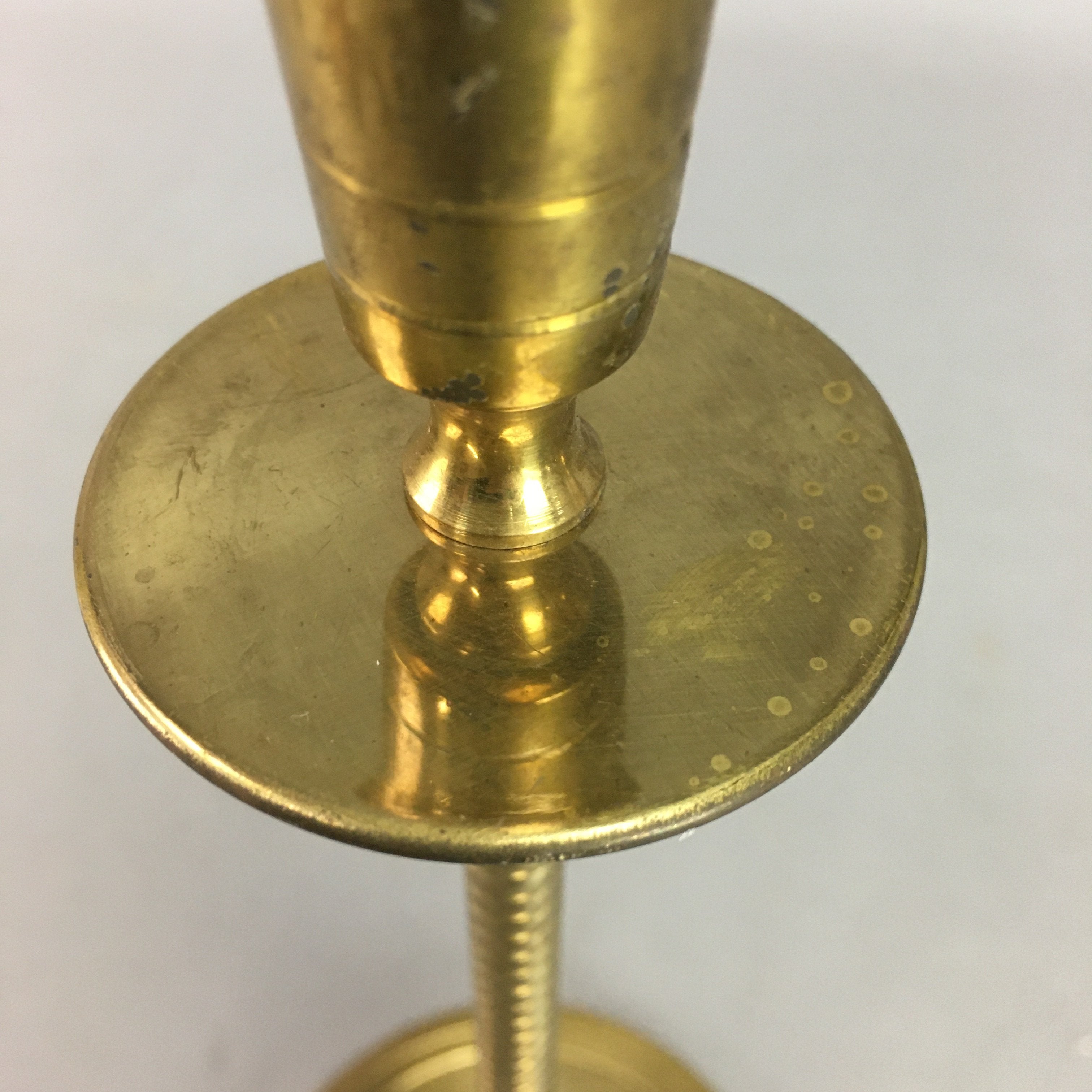 Japanese Brass Candle Stand Vtg Gold Metal Holder Shokudai J870
