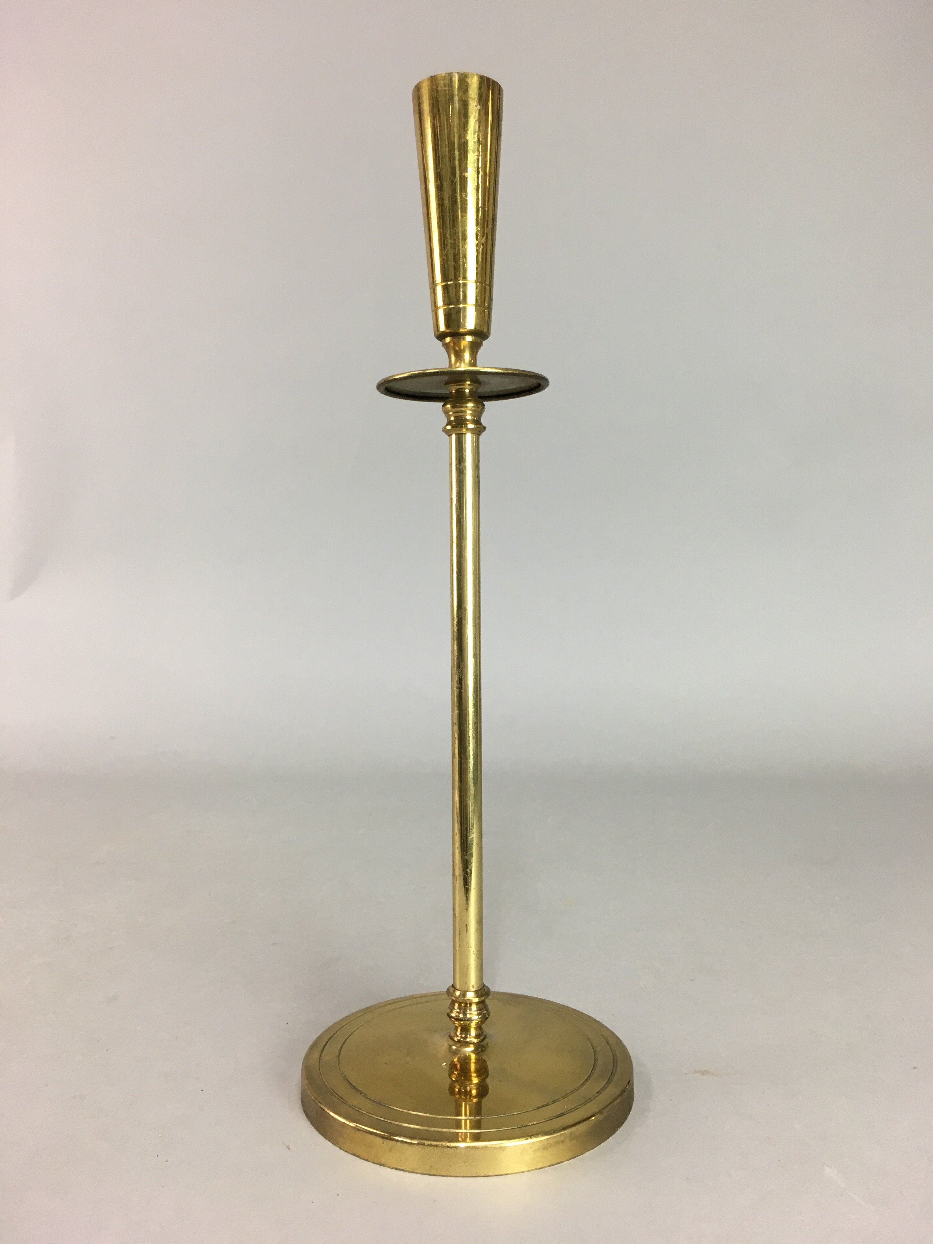 Japanese Brass Candle Stand Vtg Gold Metal Holder Shokudai J871