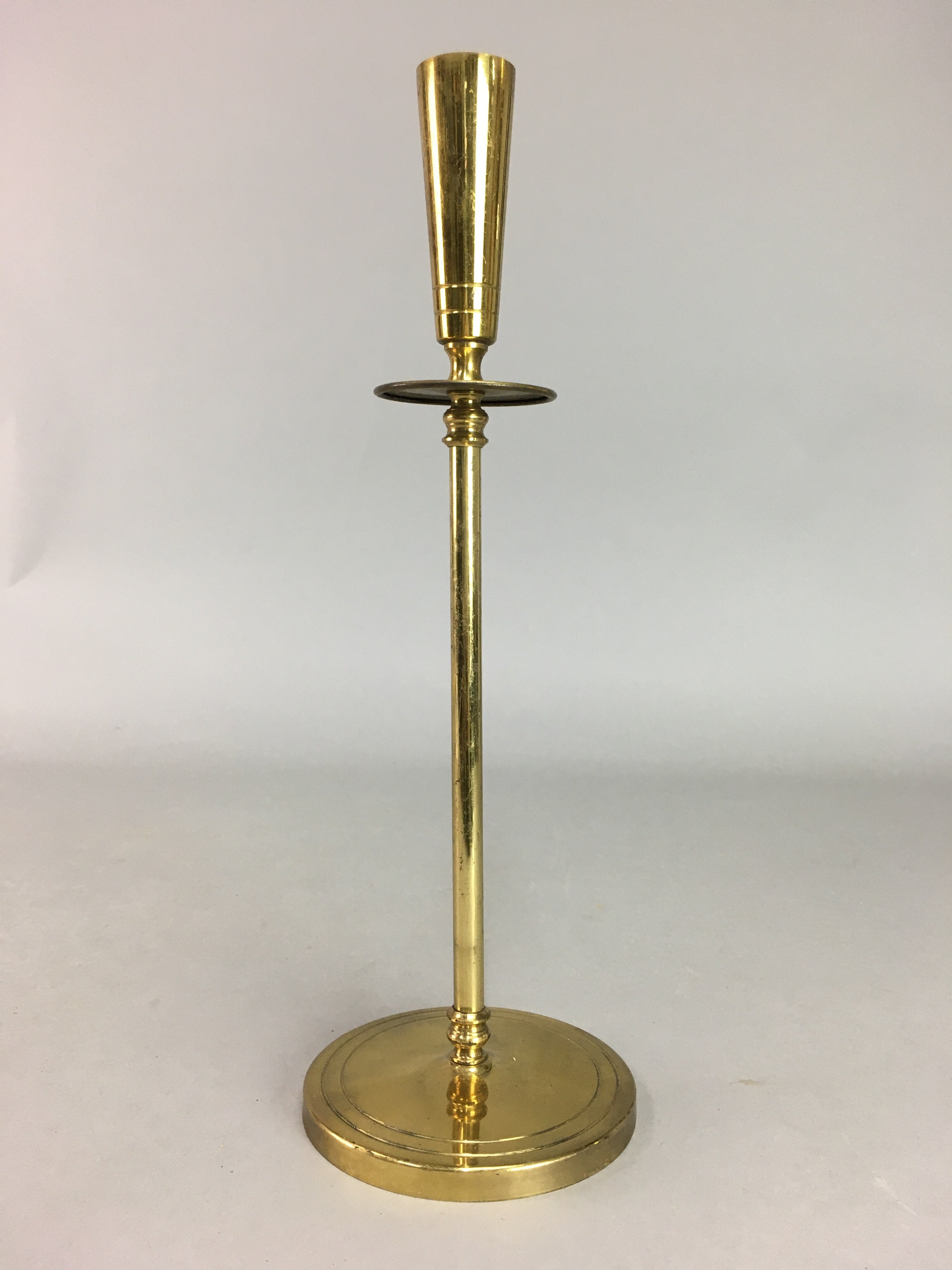 Japanese Brass Candle Stand Vtg Gold Metal Holder Shokudai J871