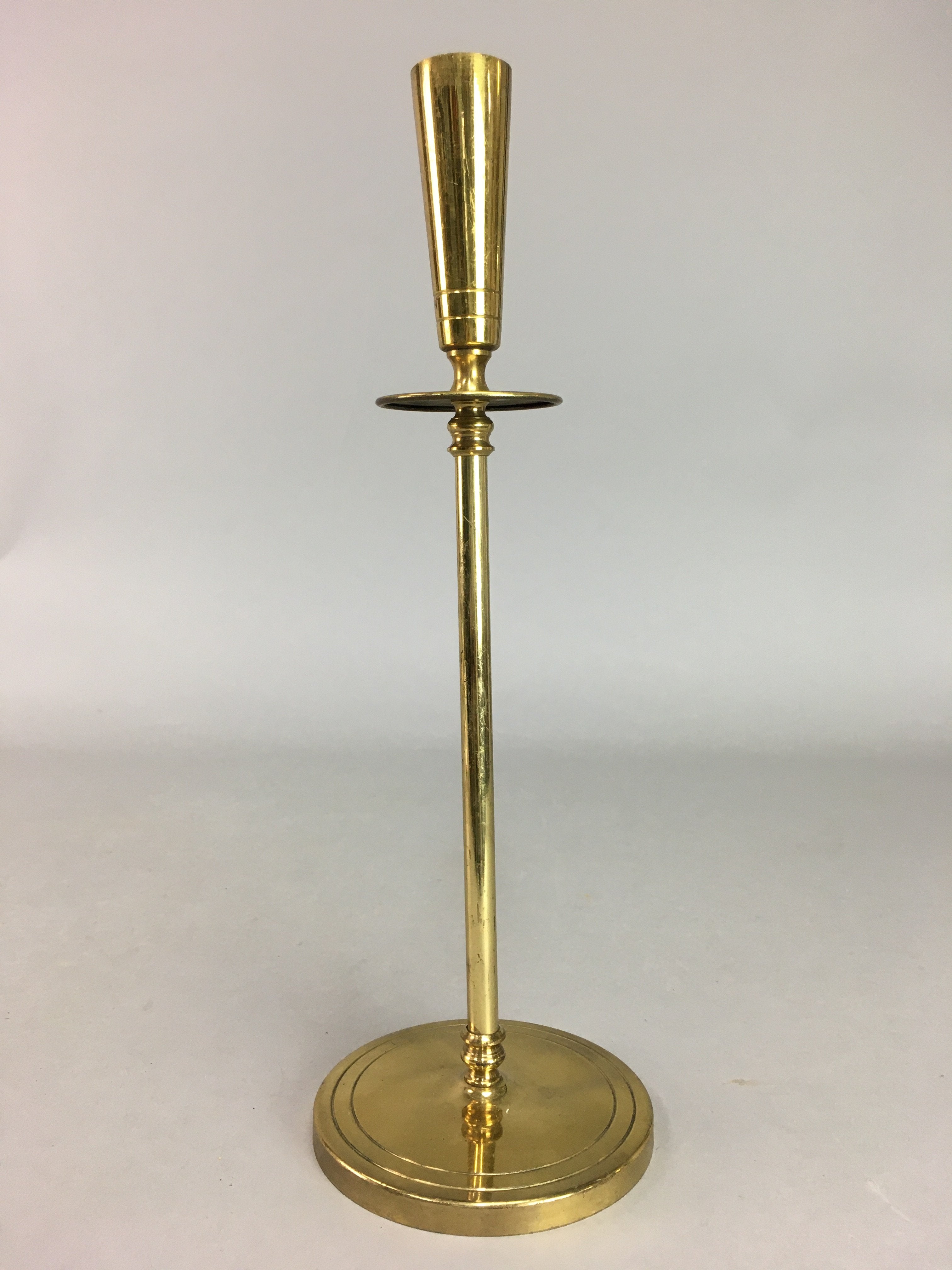 Japanese Brass Candle Stand Vtg Gold Metal Holder Shokudai J871