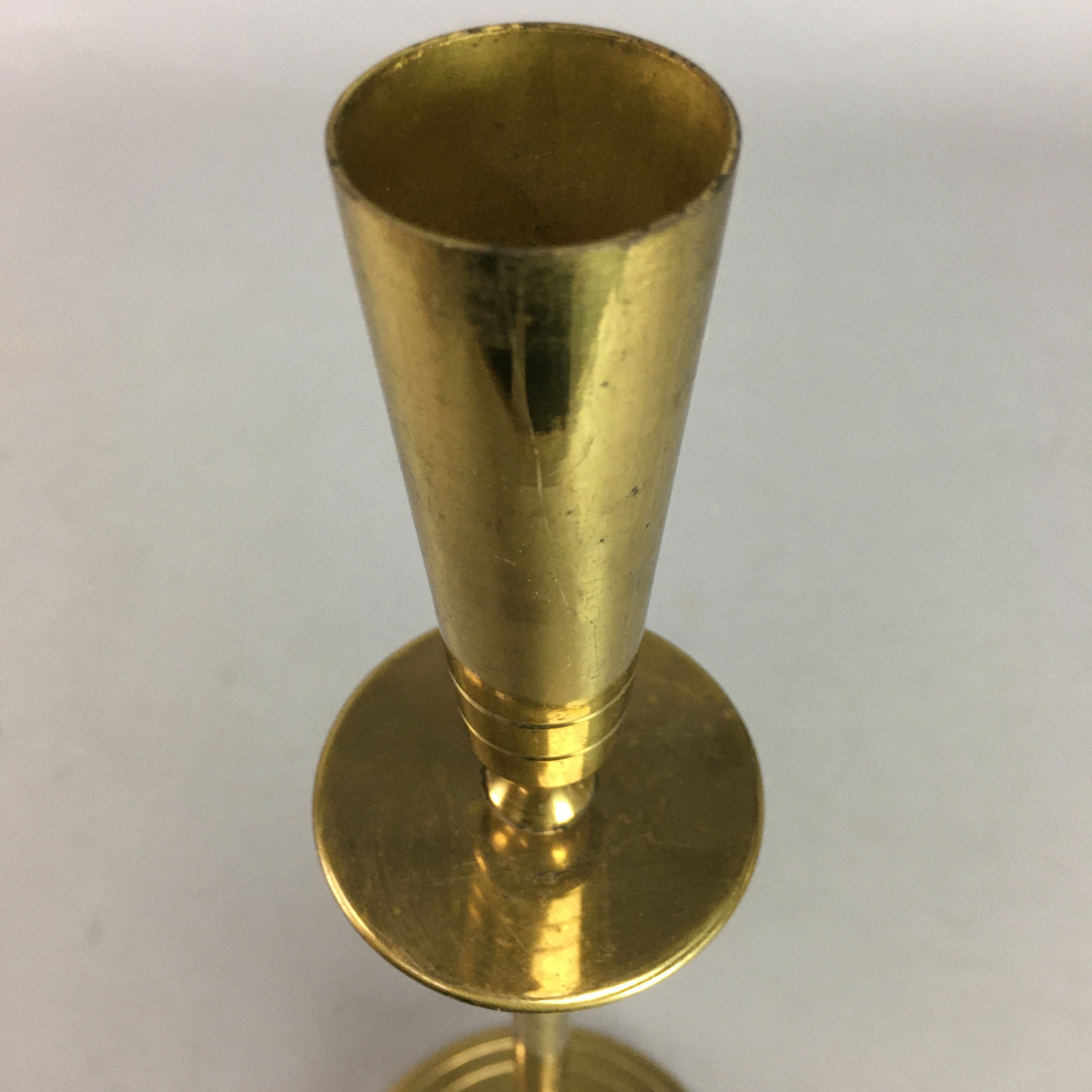 Japanese Brass Candle Stand Vtg Gold Metal Holder Shokudai J871