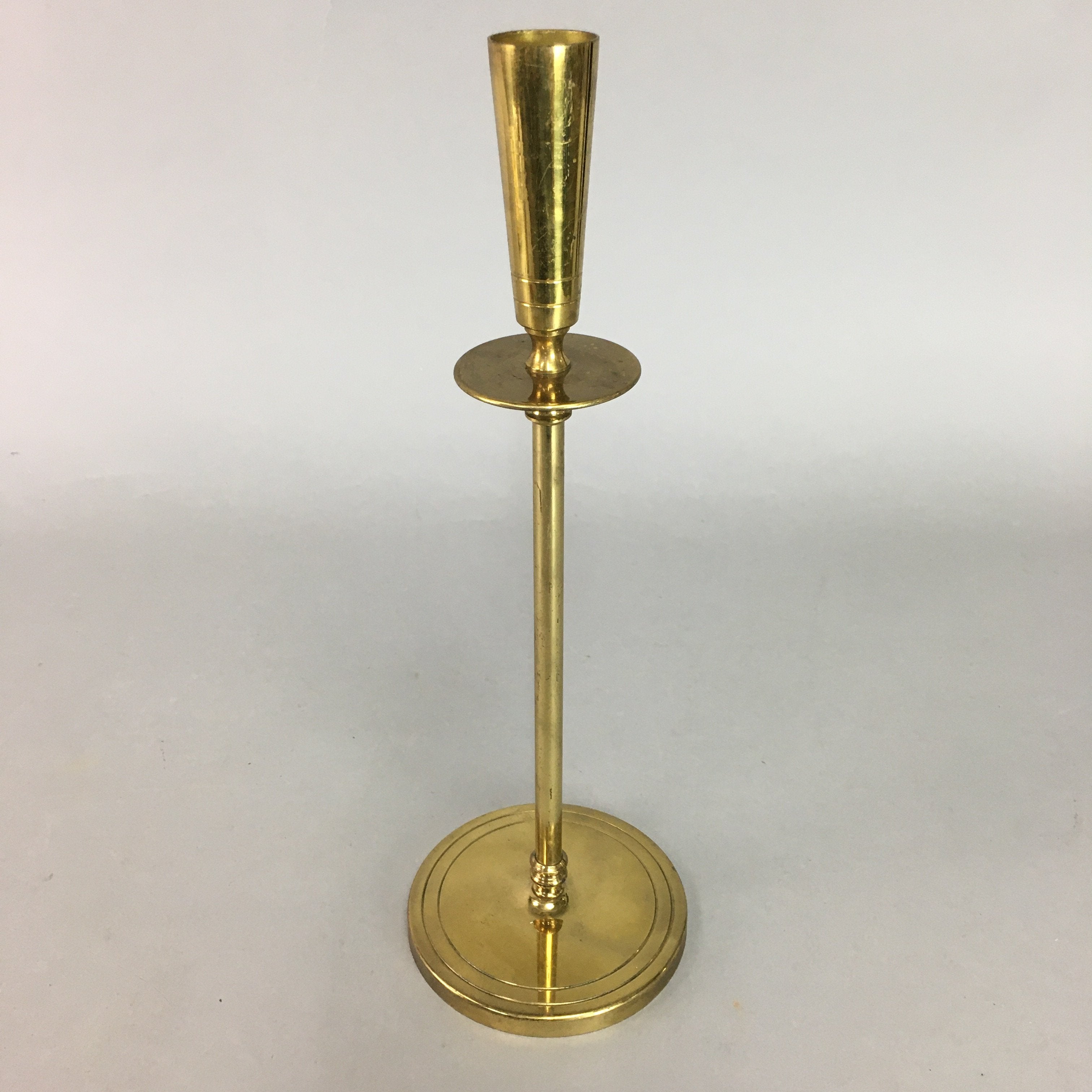 Japanese Brass Candle Stand Vtg Gold Metal Holder Shokudai J871