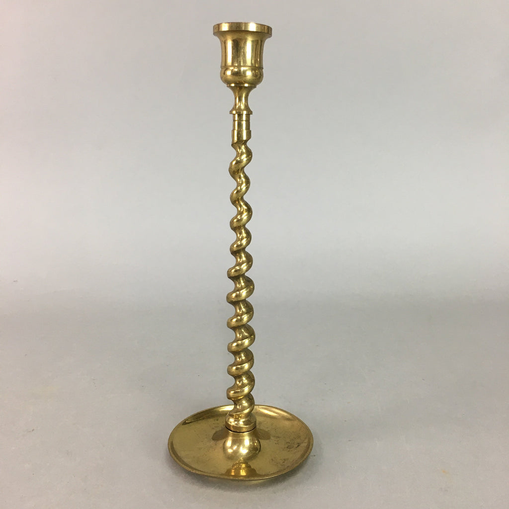 Japanese Brass Candle Stand Vtg Gold Metal Holder Twisted Stem Shokudai J869