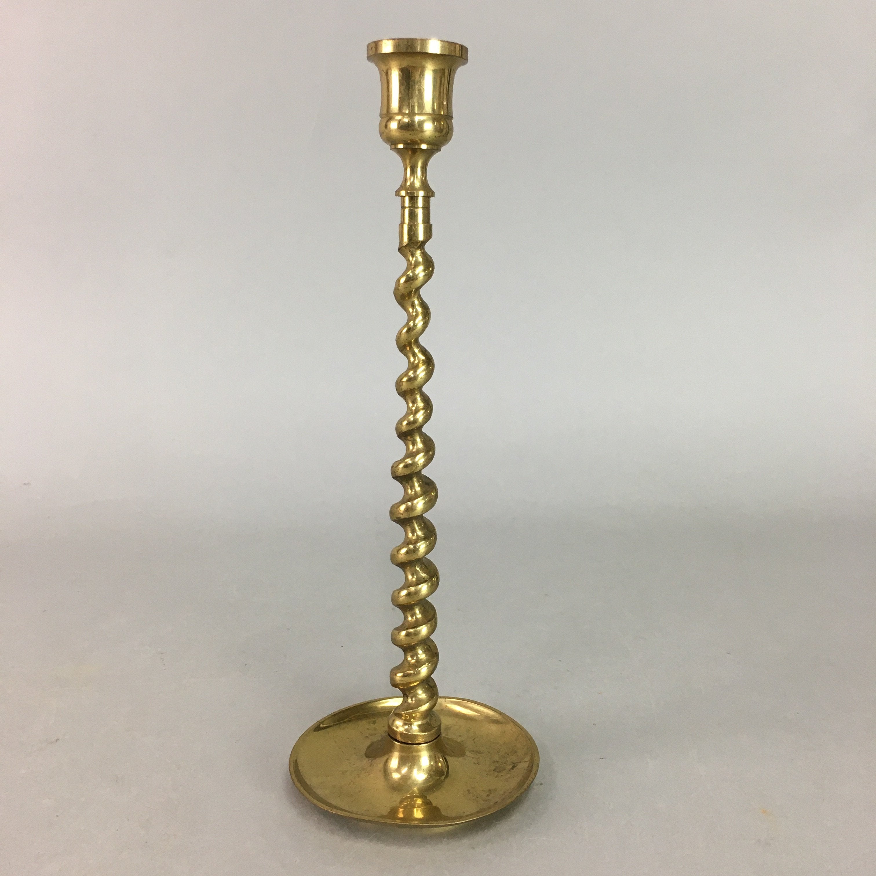 Japanese Brass Candle Stand Vtg Gold Metal Holder Twisted Stem Shokudai J869