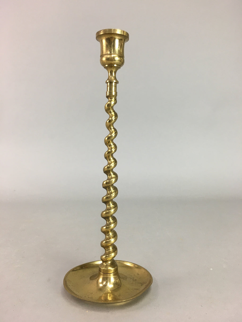 Japanese Brass Candle Stand Vtg Gold Metal Holder Twisted Stem Shokudai J869
