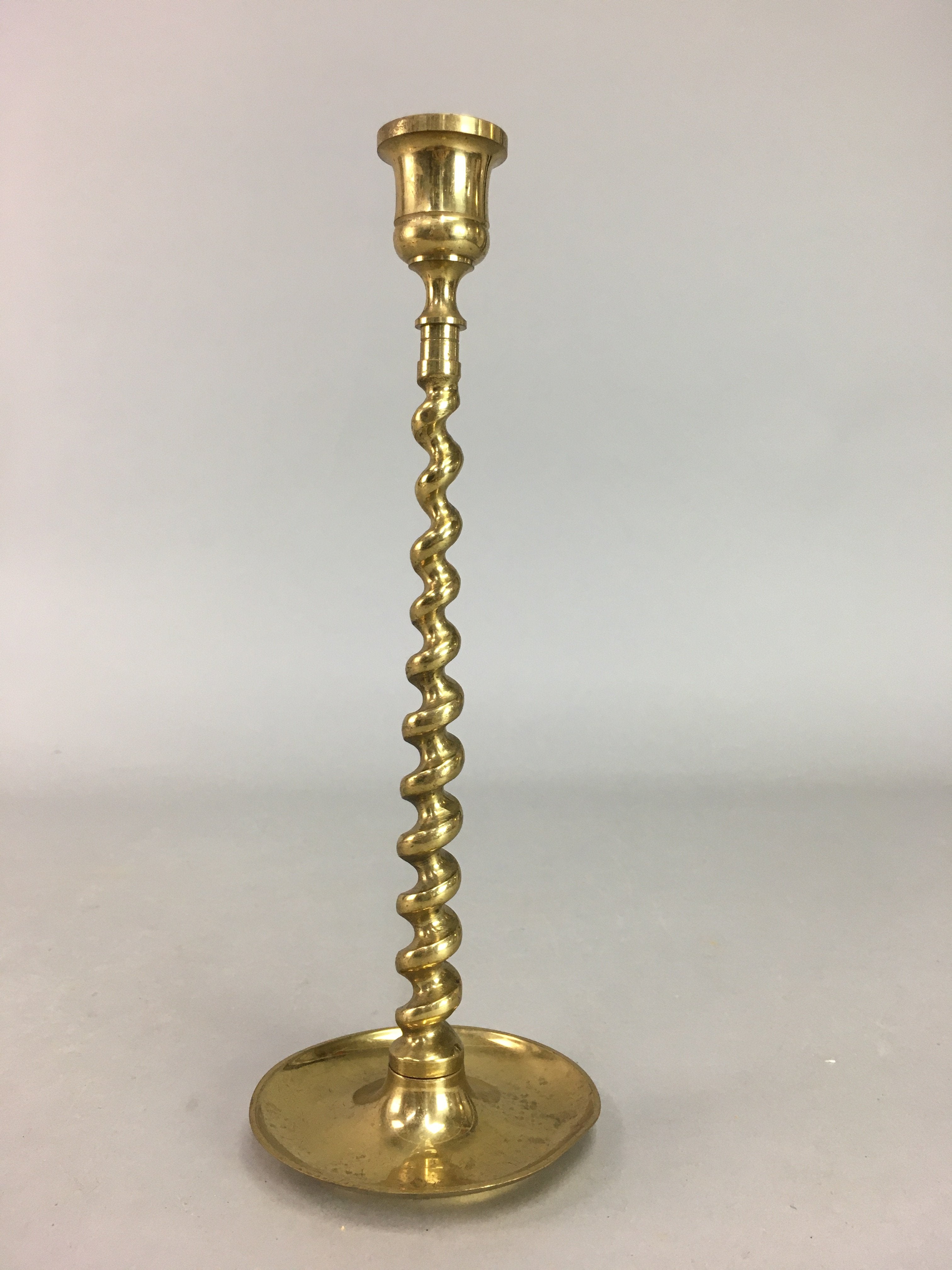 Japanese Brass Candle Stand Vtg Gold Metal Holder Twisted Stem Shokudai J869