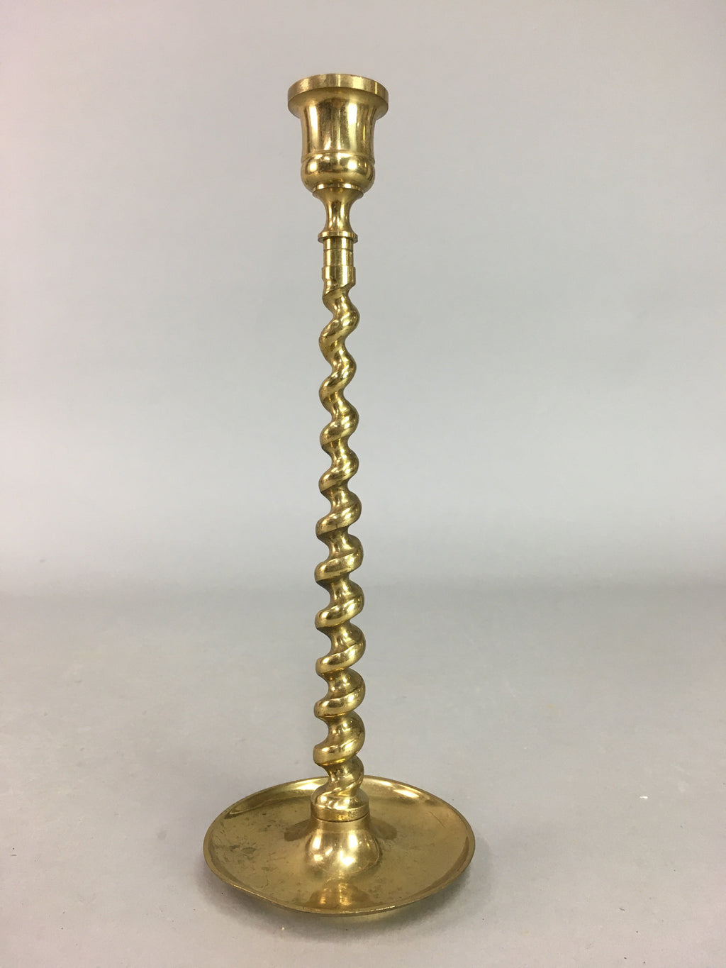 Japanese Brass Candle Stand Vtg Gold Metal Holder Twisted Stem Shokudai J869