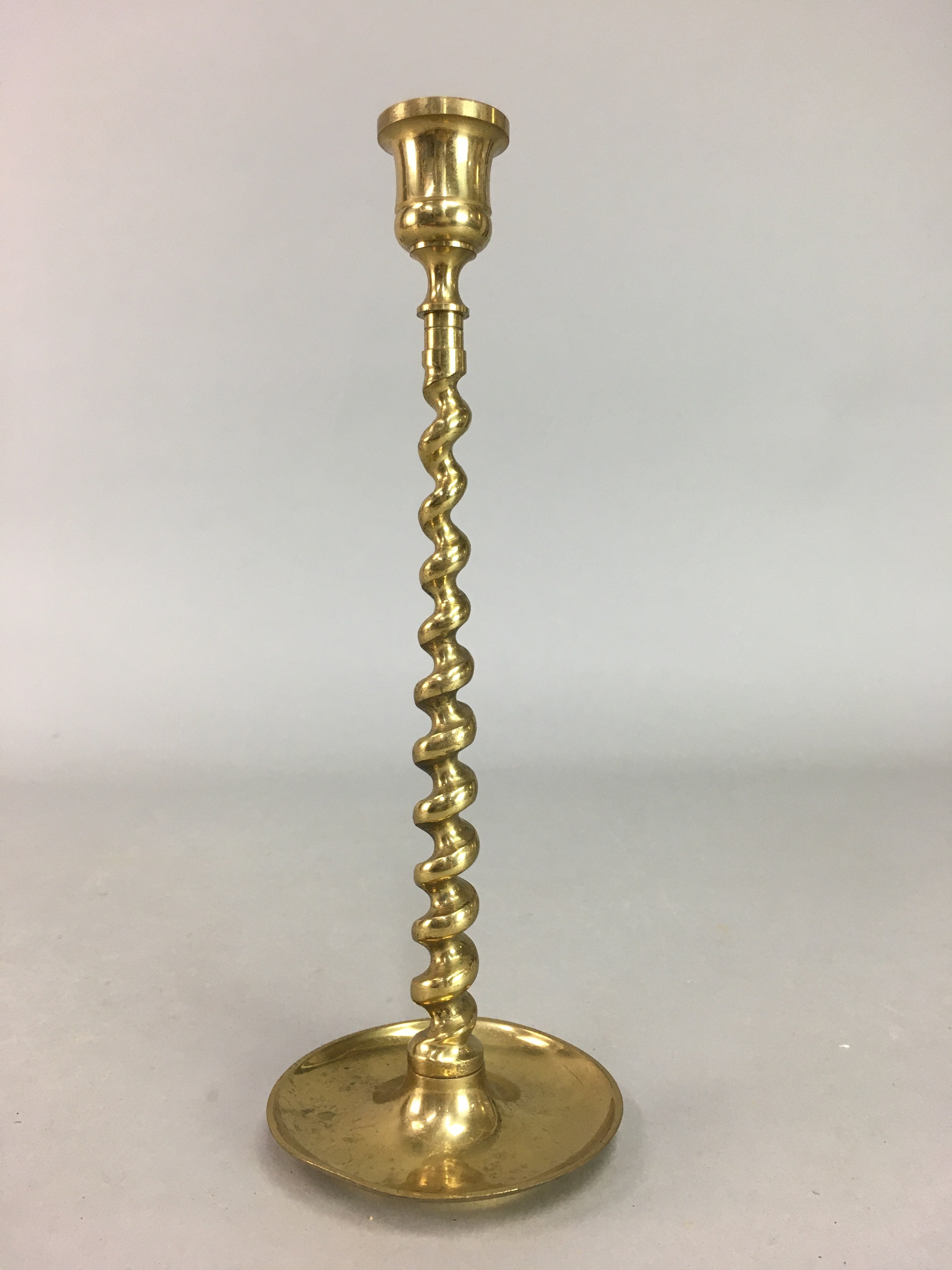Japanese Brass Candle Stand Vtg Gold Metal Holder Twisted Stem Shokudai J869