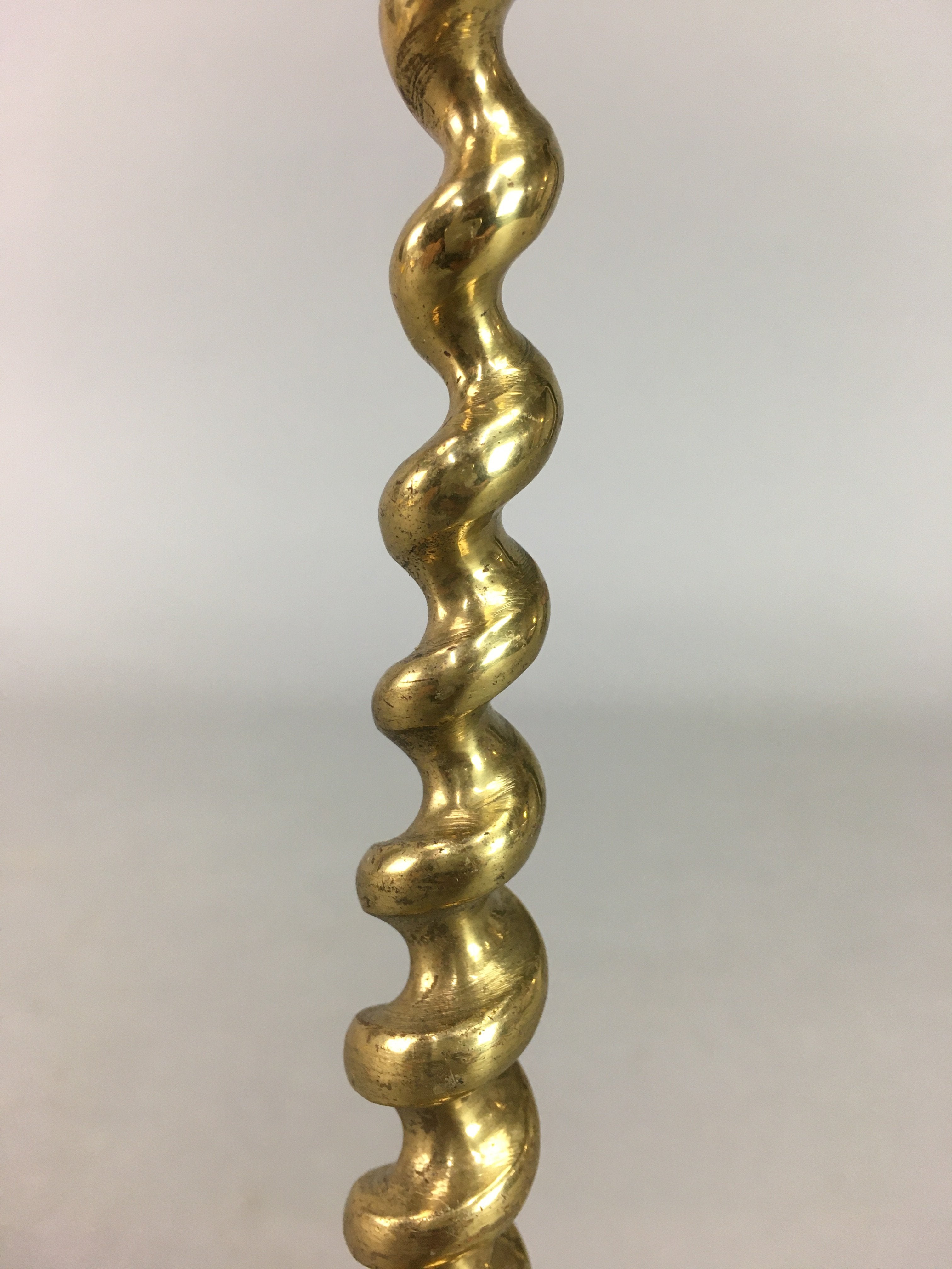 Japanese Brass Candle Stand Vtg Gold Metal Holder Twisted Stem Shokudai J869