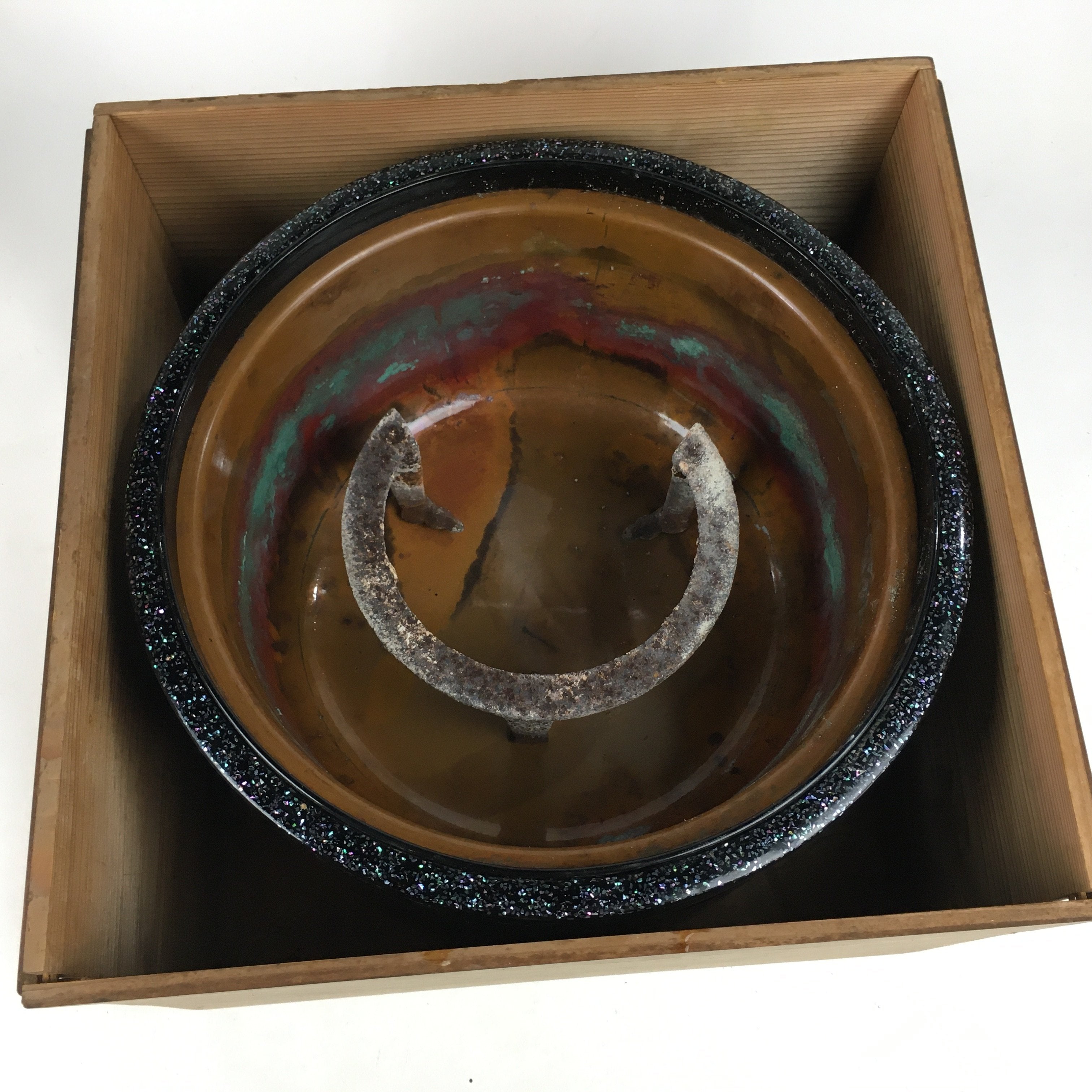 Japanese Brazier Ash Pot Fire Pit Vtg Brass Tea Ceremony Brown Hibachi H38