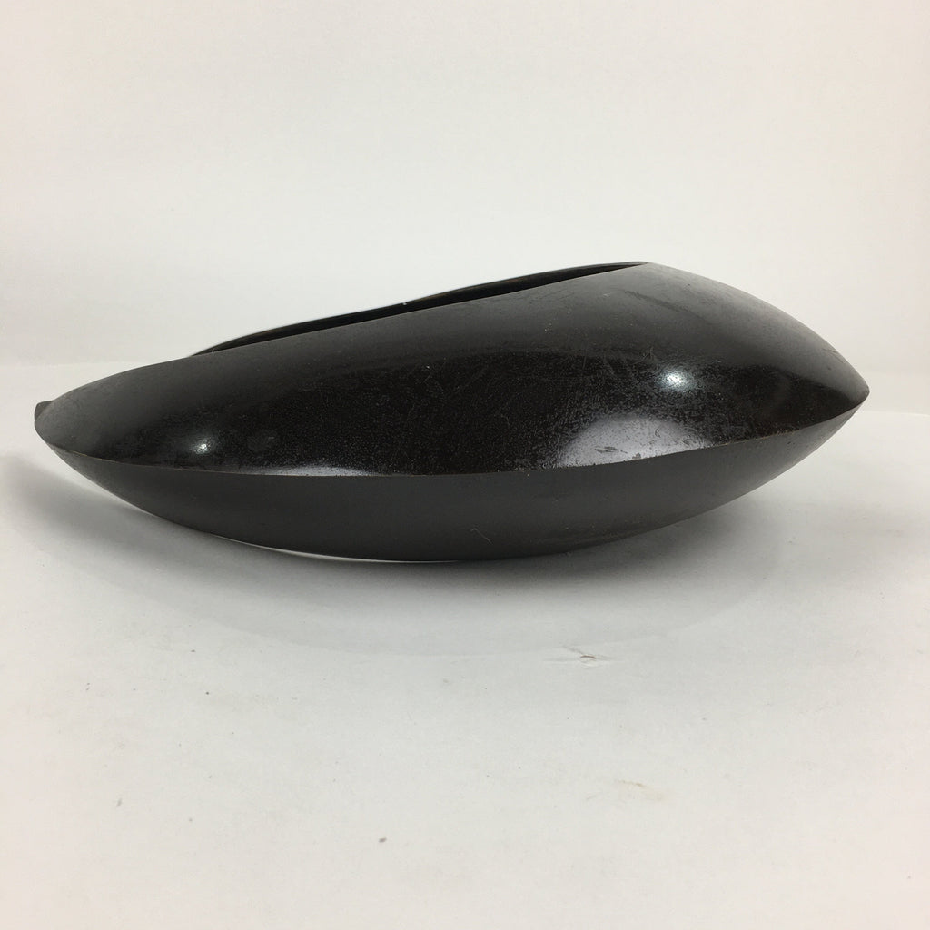 Japanese Bronze Flower Vase Vtg Crescent Moon Shape Black Ikebana Suiban FV942