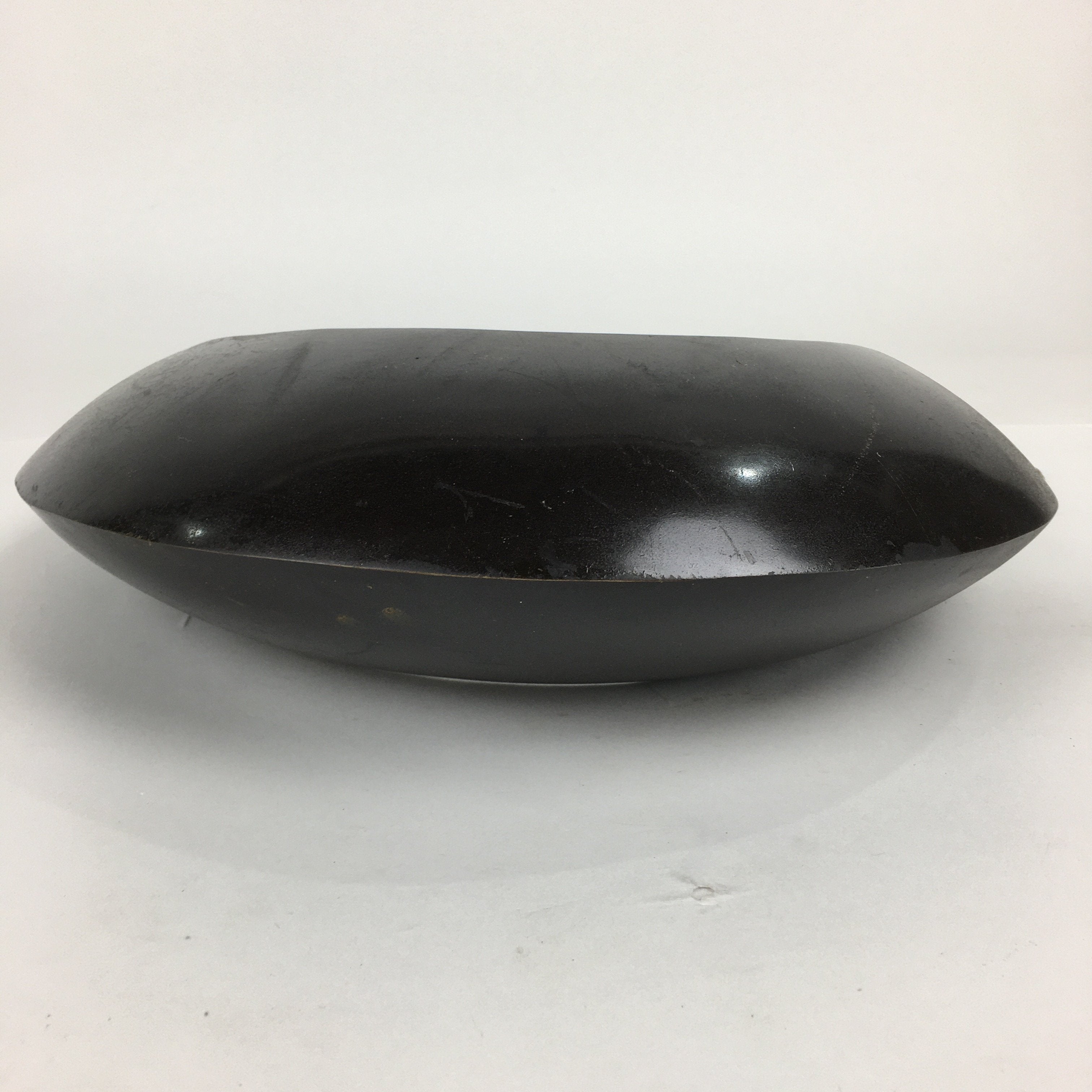 Japanese Bronze Flower Vase Vtg Crescent Moon Shape Black Ikebana Suiban FV942