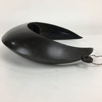 Japanese Bronze Flower Vase Vtg Crescent Moon Shape Black Ikebana Suiban FV942