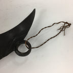 Japanese Bronze Flower Vase Vtg Crescent Moon Shape Black Ikebana Suiban FV942