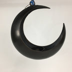 Japanese Bronze Flower Vase Vtg Crescent Moon Shape Black Ikebana Suiban FV942