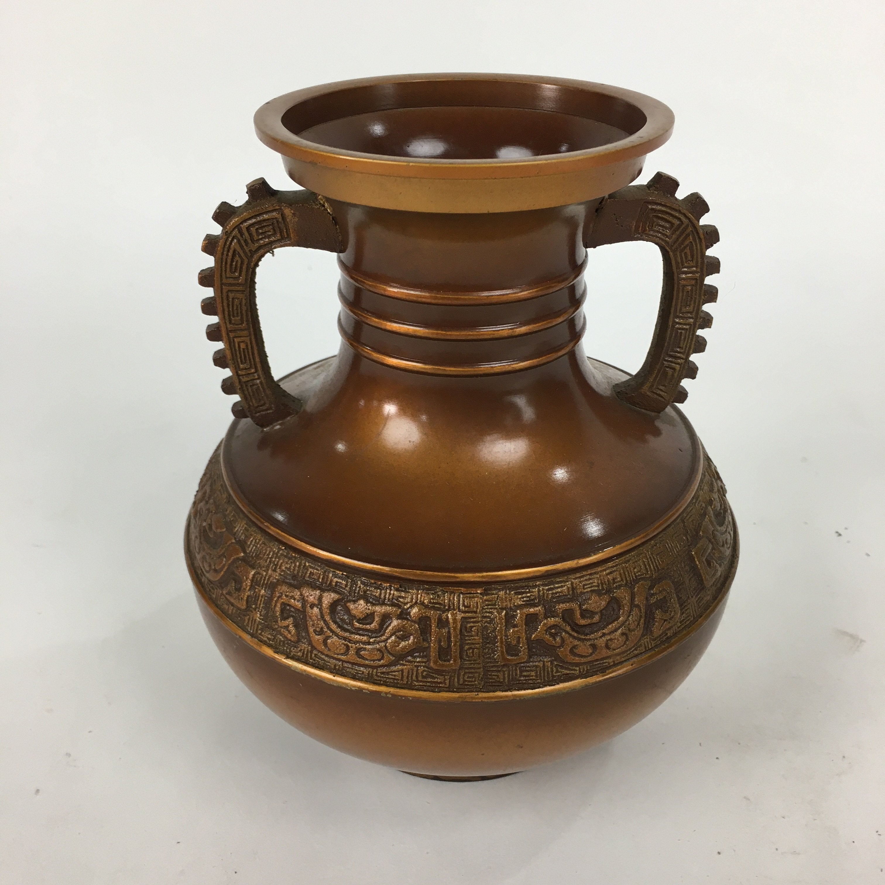 Japanese Bronze Flower Vase Vtg Metal Kabin Ikebana Arrangement Brown PX555
