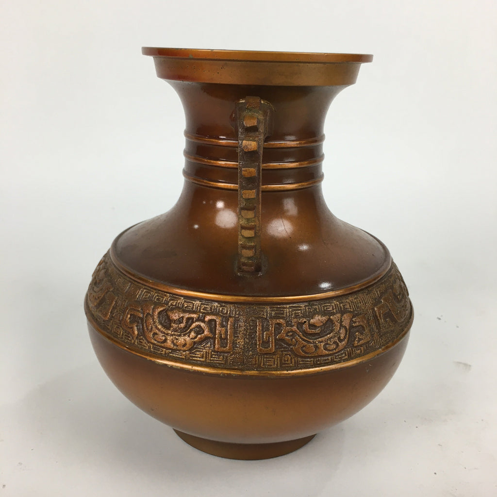 Japanese Bronze Flower Vase Vtg Metal Kabin Ikebana Arrangement Brown PX555