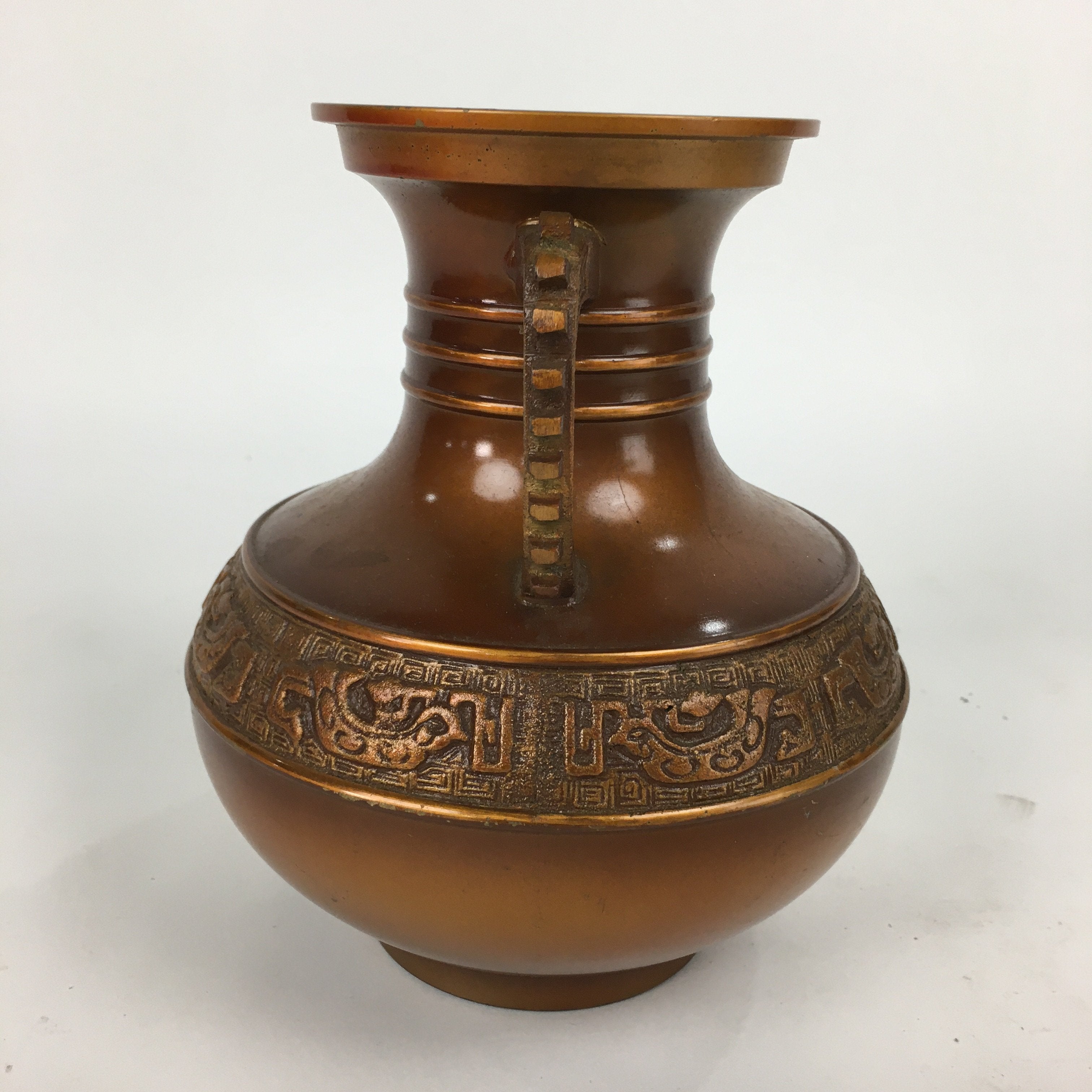Japanese Bronze Flower Vase Vtg Metal Kabin Ikebana Arrangement Brown PX555