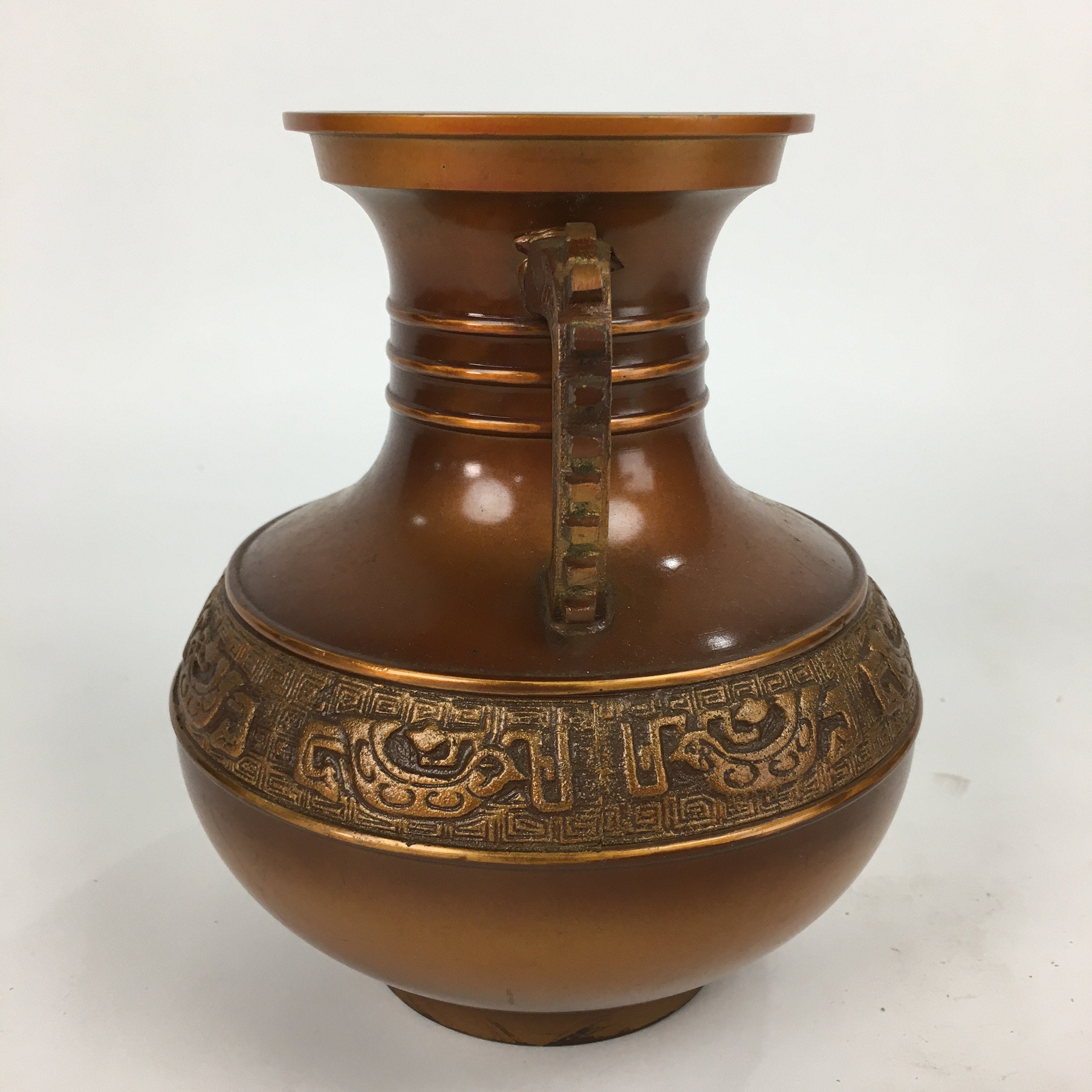 Japanese Bronze Flower Vase Vtg Metal Kabin Ikebana Arrangement Brown PX555