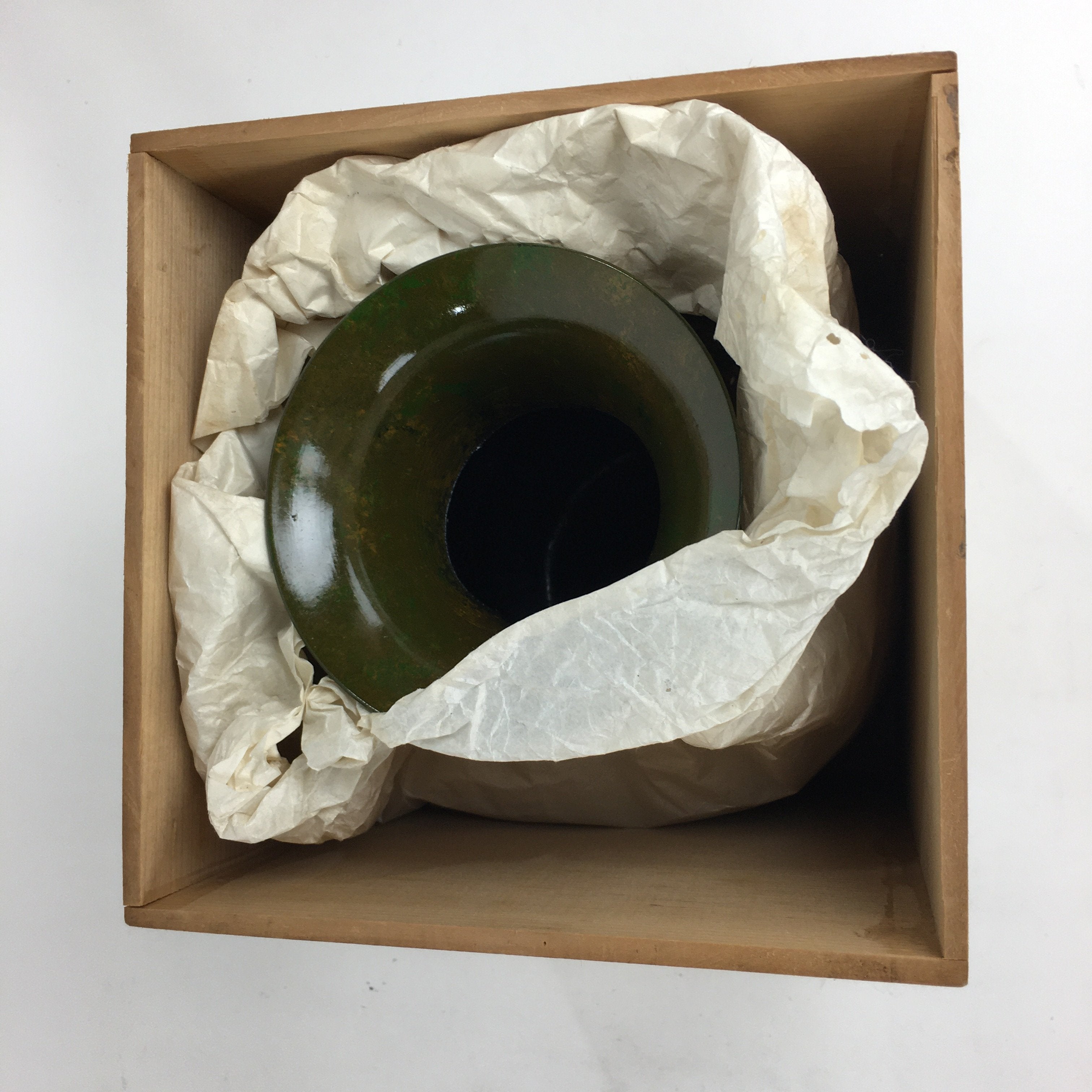Japanese Bronze Flower Vase Vtg Metal Kabin Ikebana Arrangement Green PX554