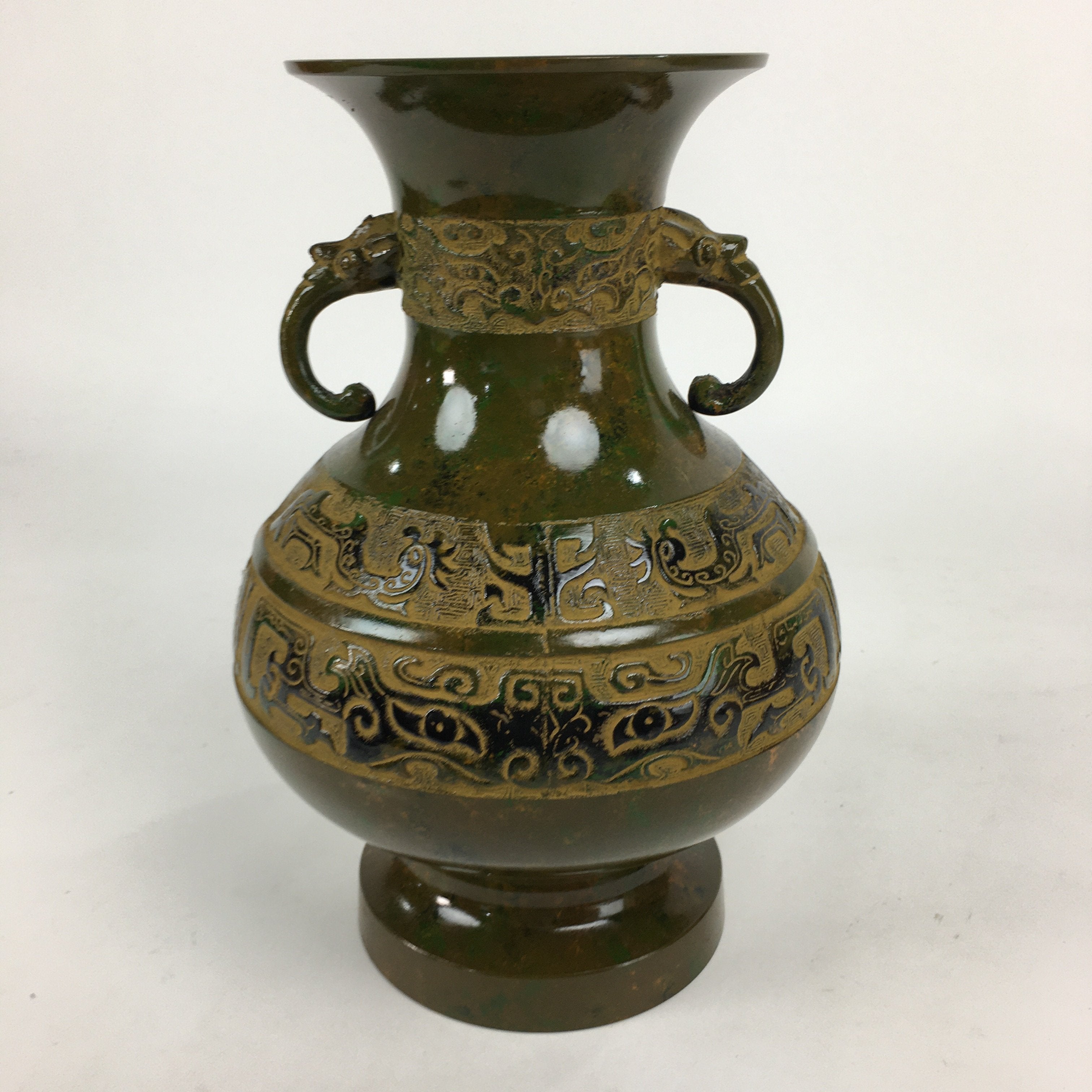 Japanese Bronze Flower Vase Vtg Metal Kabin Ikebana Arrangement
