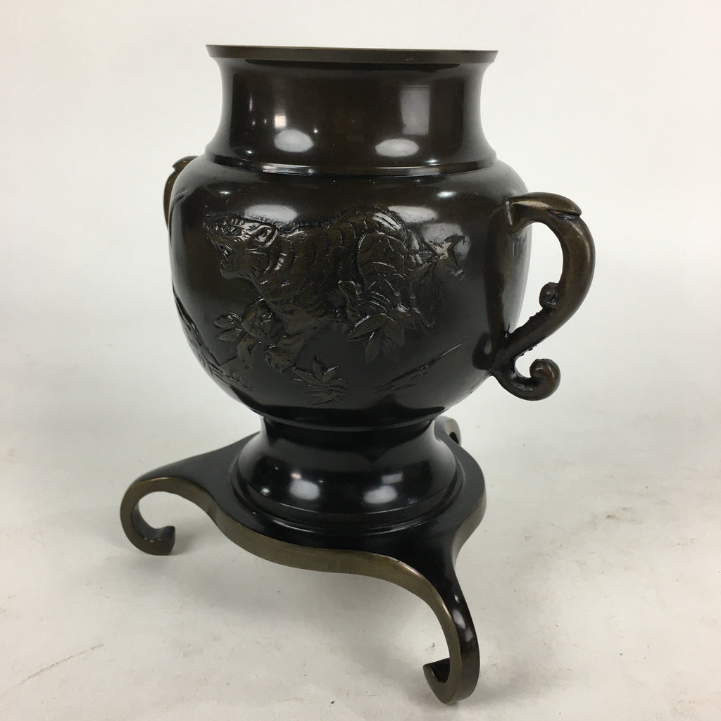 Japanese Bronze Flower Vase Vtg Usubata Ikebana Arrangement UB53