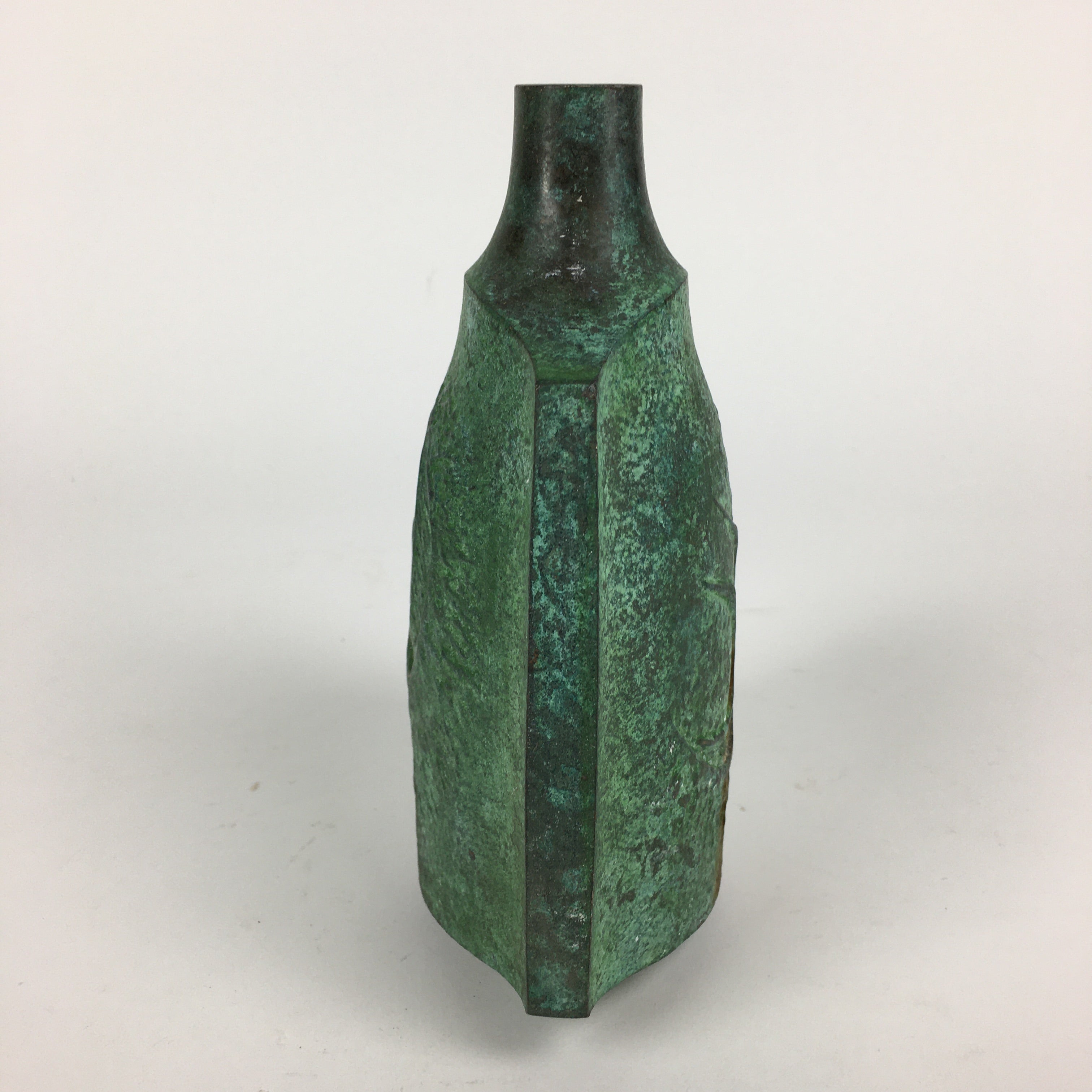 Japanese Bronze Flower Vase Vtg Vase Single Flower Vase Green Ikebana FV949