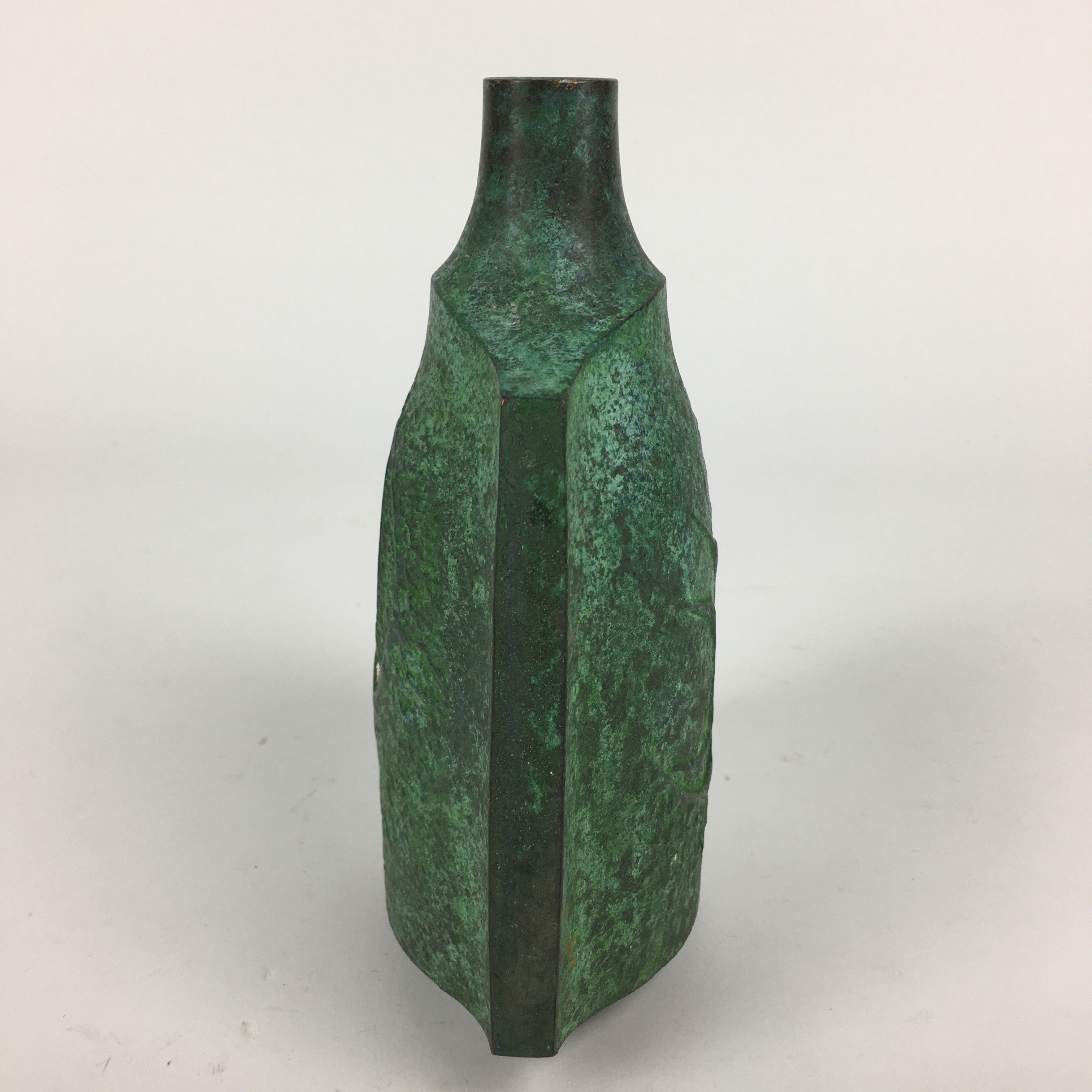 Japanese Bronze Flower Vase Vtg Vase Single Flower Vase Green Ikebana FV949