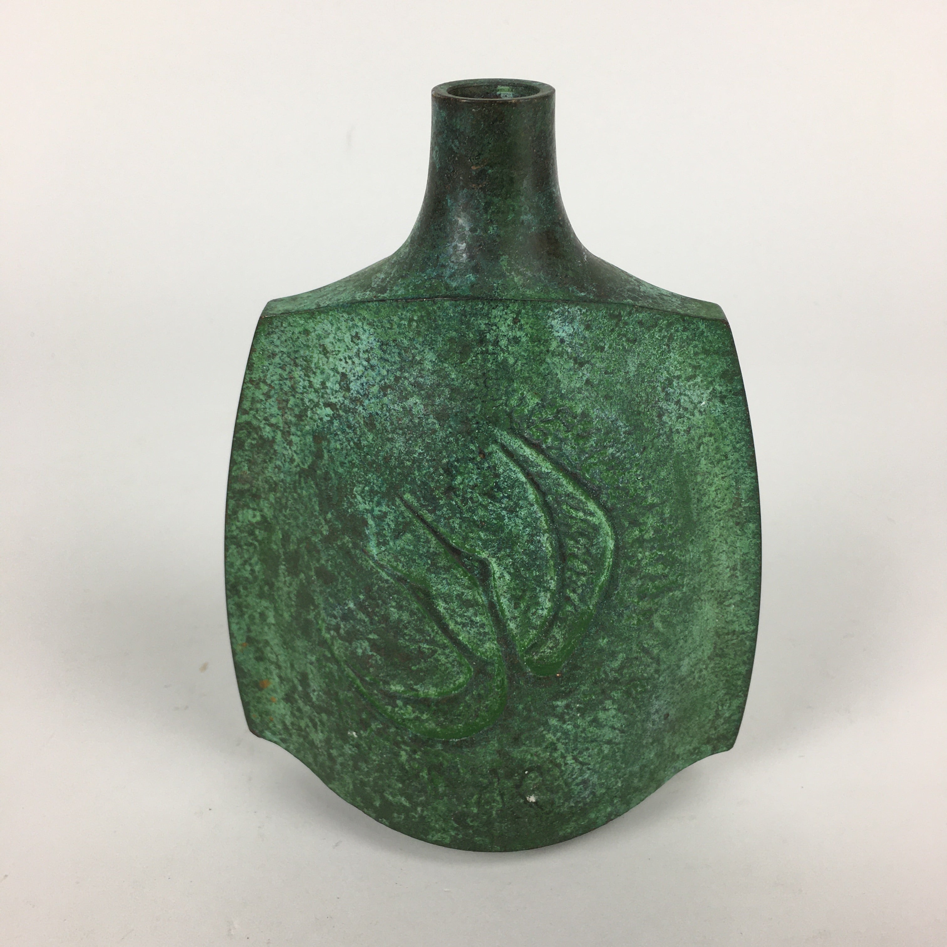 Japanese Bronze Flower Vase Vtg Vase Single Flower Vase Green Ikebana FV949