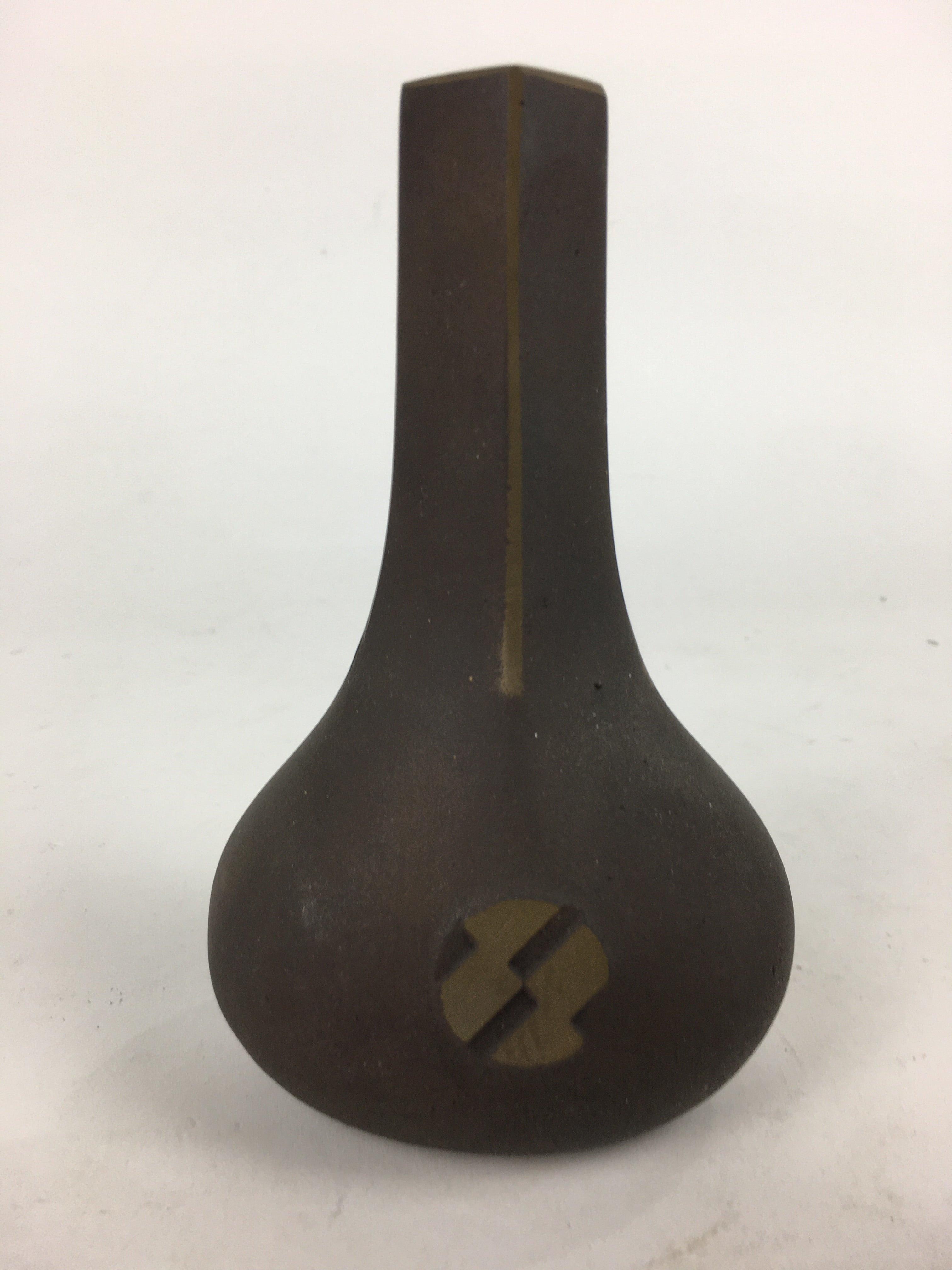 Japanese Bronze Single Flower Vase Kabin Vtg Wave Design Brown FV977