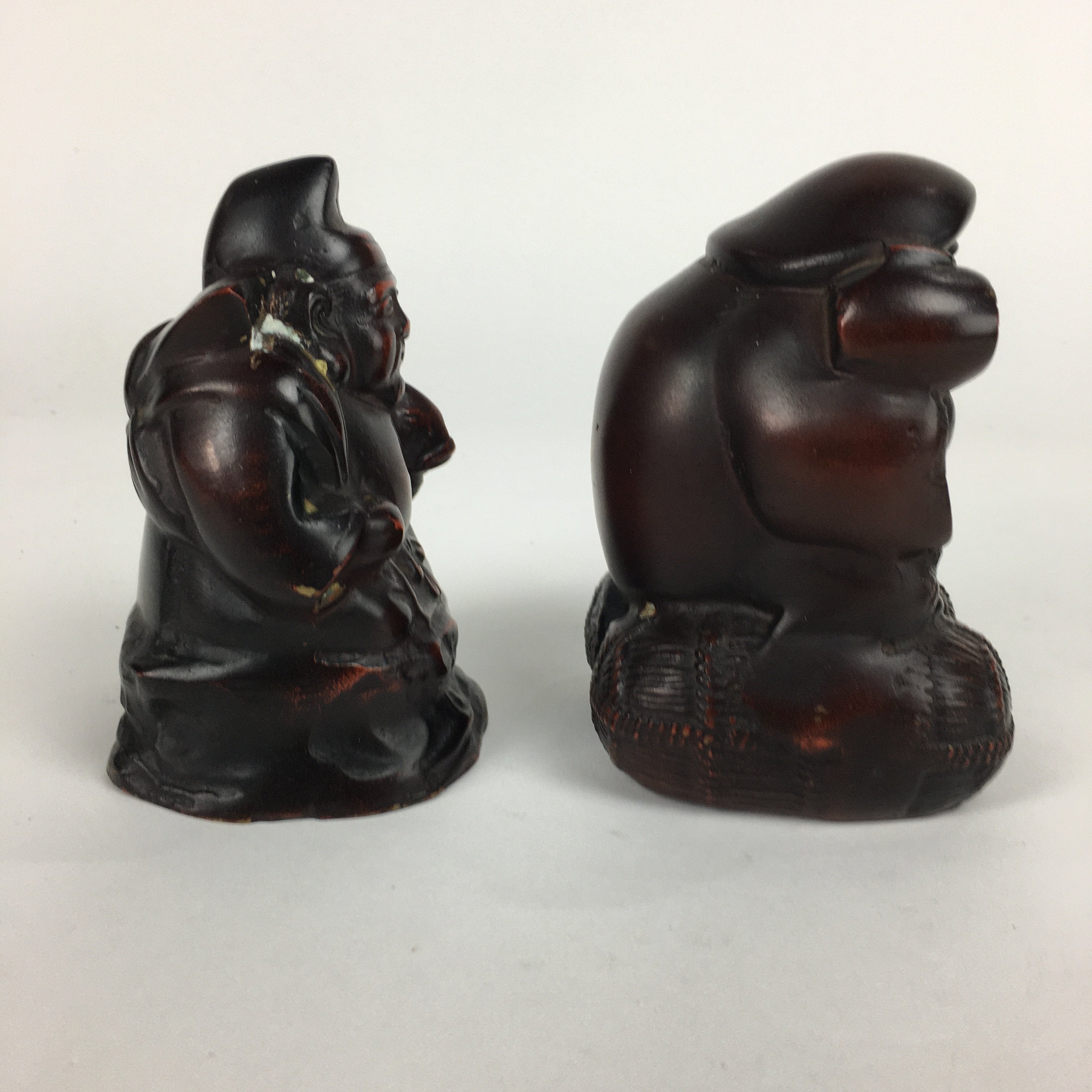 Japanese Bronze Statue Vtg 7 Lucky Gods Ebisu Daikokuten Wooden Box PX543