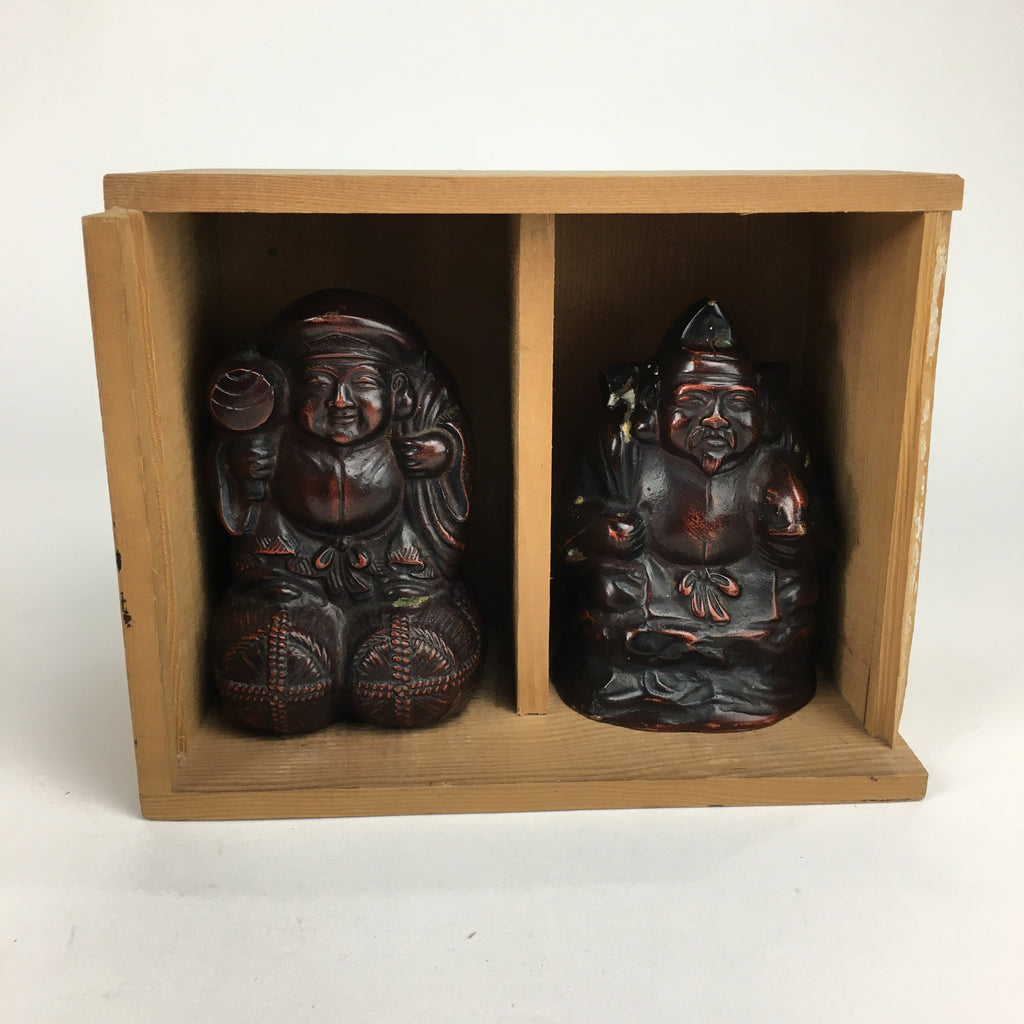 Japanese Bronze Statue Vtg 7 Lucky Gods Ebisu Daikokuten Wooden Box PX543
