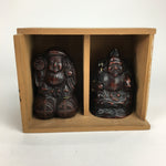 Japanese Bronze Statue Vtg 7 Lucky Gods Ebisu Daikokuten Wooden Box PX543