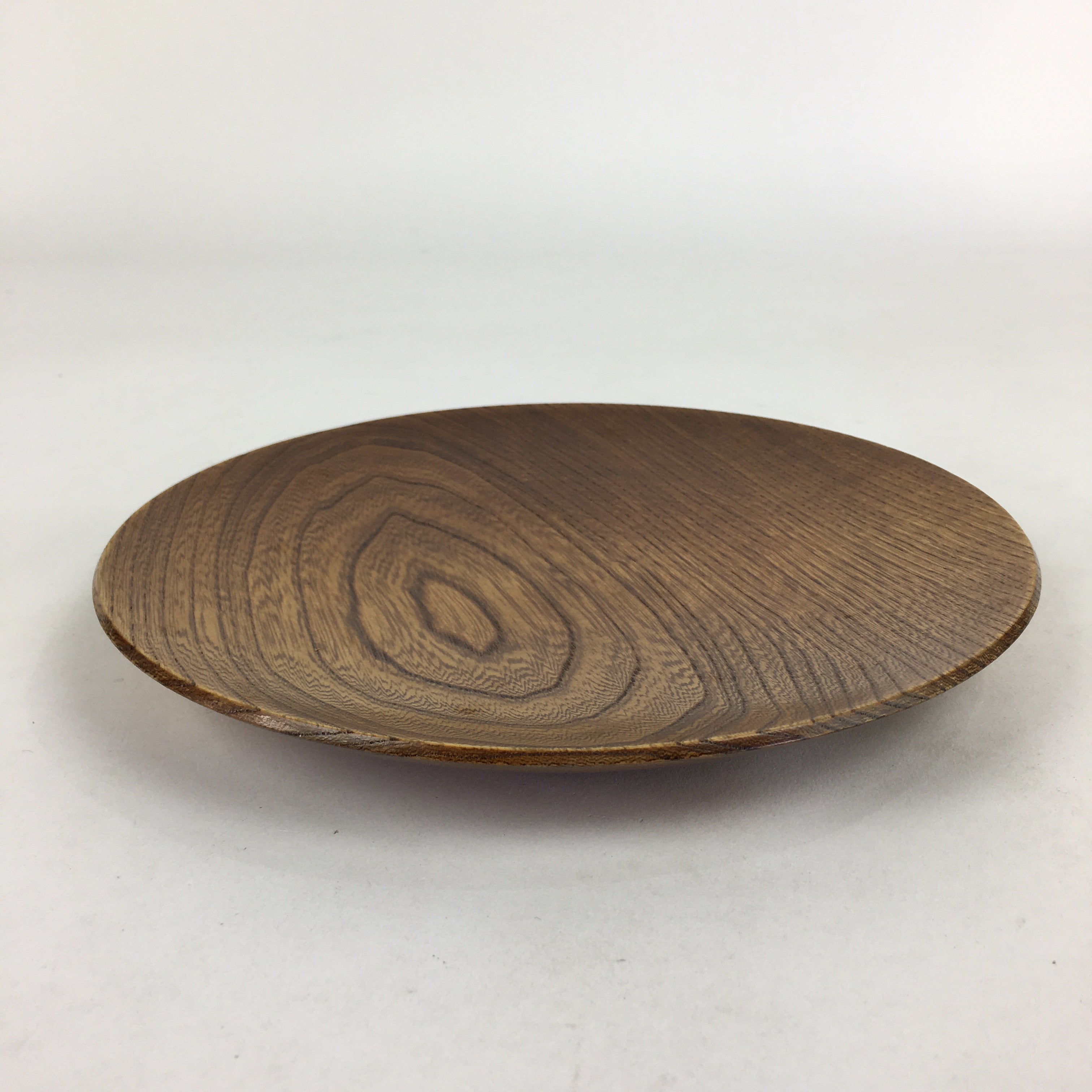 Japanese Brushed Lacquer Wooden Plate Vtg Round Natural Grain Brown UR684